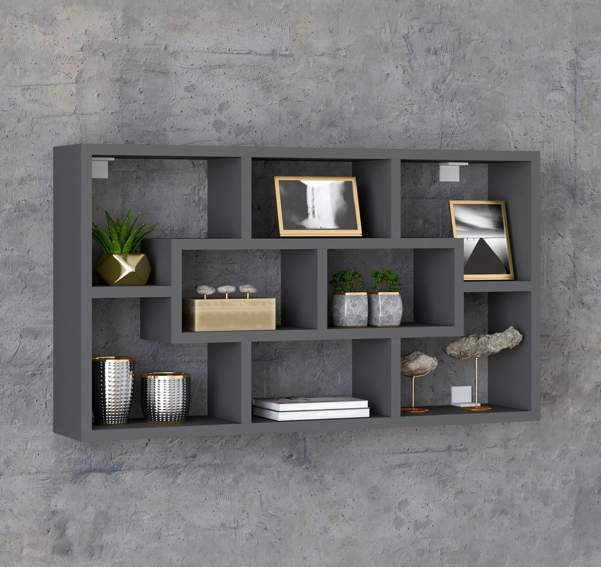 Nástenný regál Opila š: 85 cm, antracitový - antracitová, Modern, kompozitné drevo (85/48/16cm) - MID.YOU