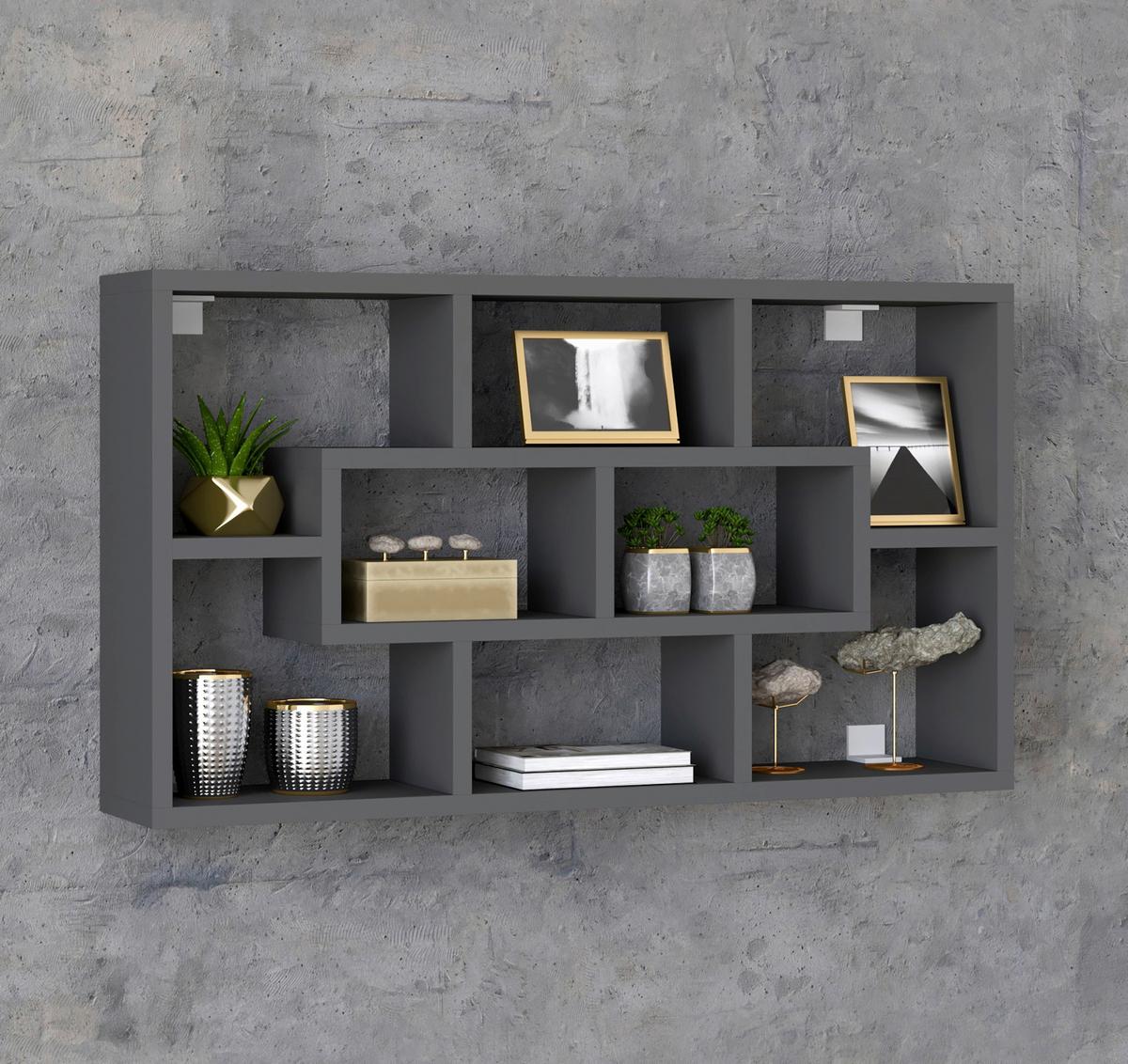Nástenný regál Opila š: 85 cm, antracitový - antracitová, Modern, kompozitné drevo (85/48/16cm) - MID.YOU