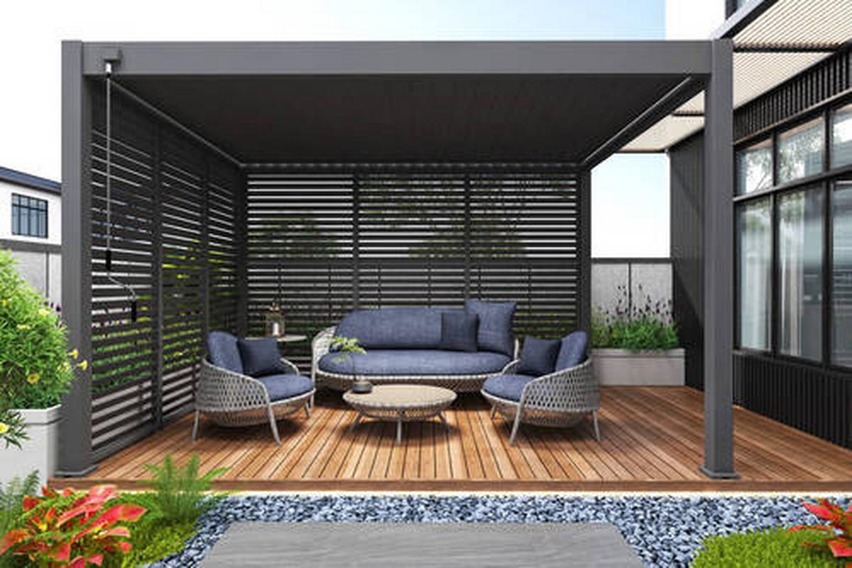 Pavillon-Seitenteil 113x235cm wetterfest - Anthrazit, Basics, Metall (113/235/10cm) - Gardenson