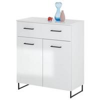 Kommode 80 cm Lecce, Weiß - Weiß Hochglanz/Schwarz, LIFESTYLE, Holzwerkstoff (80/93/40cm) - MID.YOU
