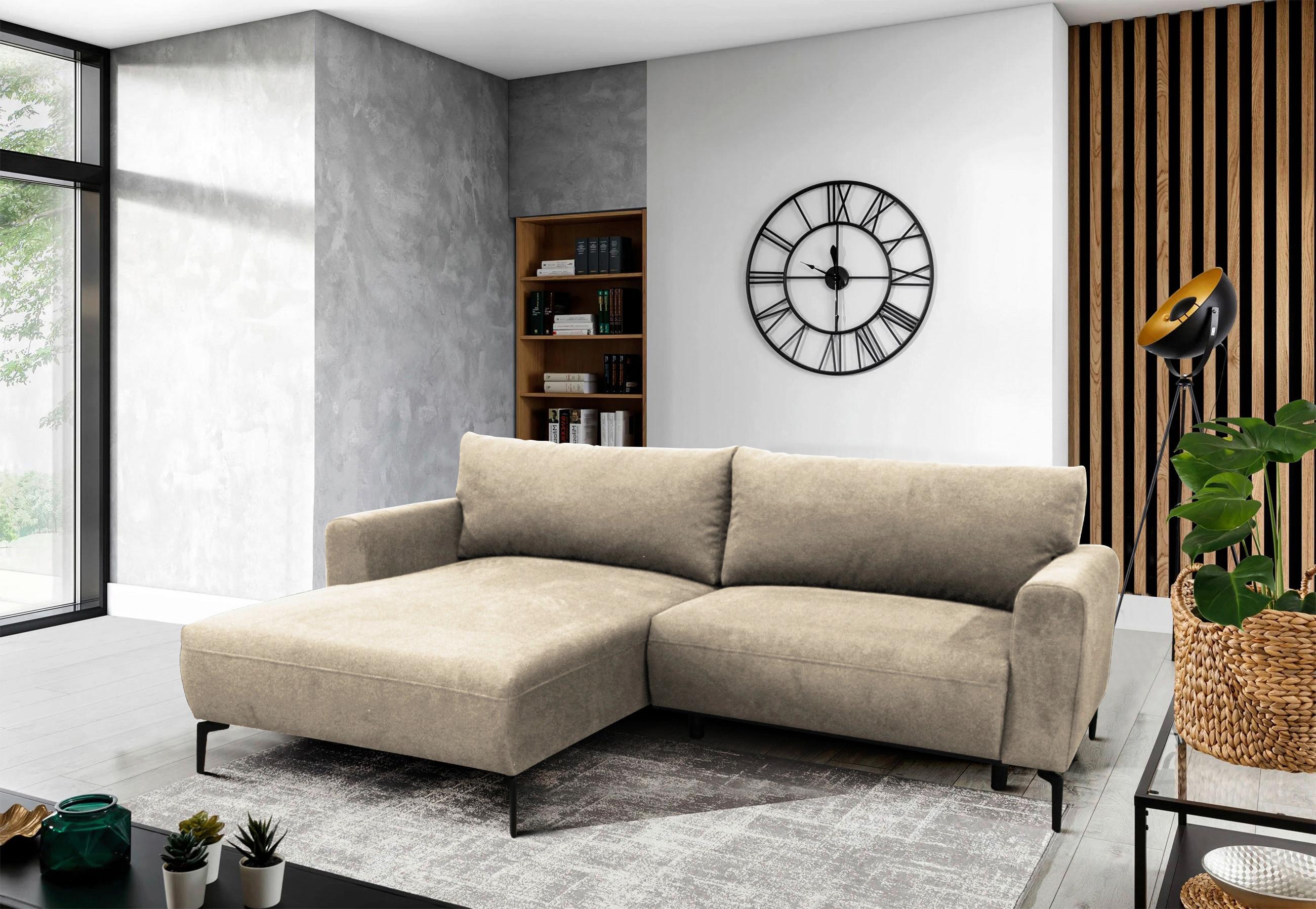 Ecksofa Prince Beige S: 163x240 cm - Beige/Schwarz, Design, Textil (163/240cm) - MID.YOU