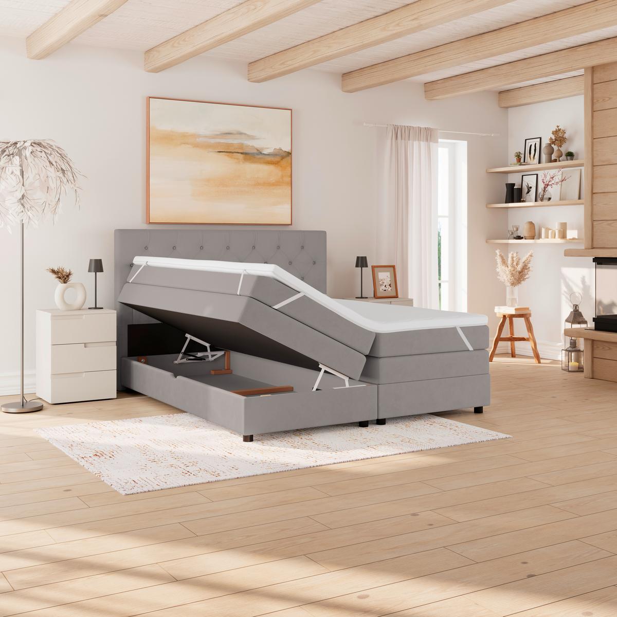 Boxspringbett Elio Silberfarben 180x200 Cm H2 - Silberfarben/Schwarz, ROMANTIK / LANDHAUS, Textil (184/121/212cm) - James Wood