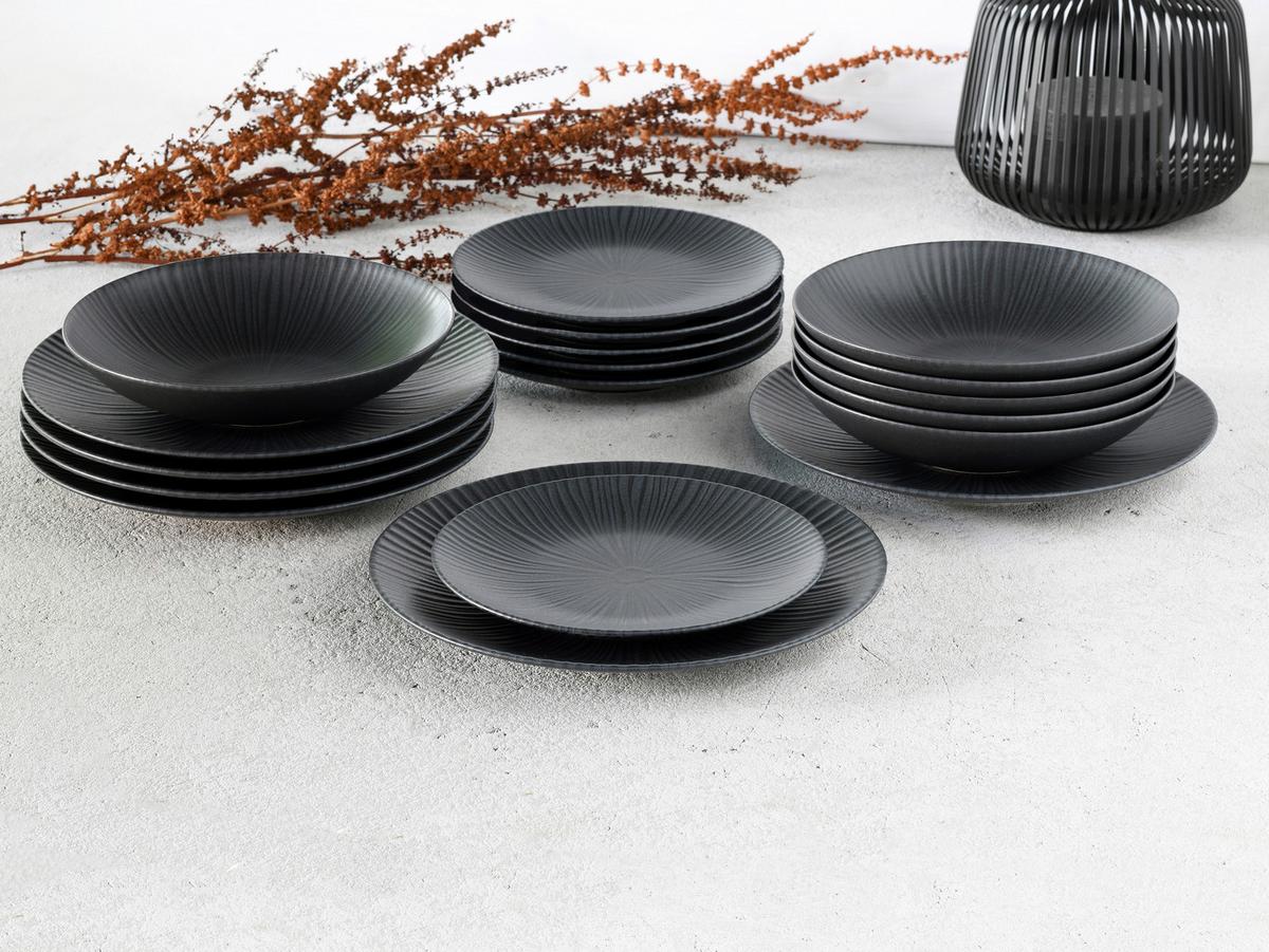 Tafelservice Vesuvio 18-Tlg. Keramik, Anthrazit - Anthrazit, Basics, Keramik - Creatable
