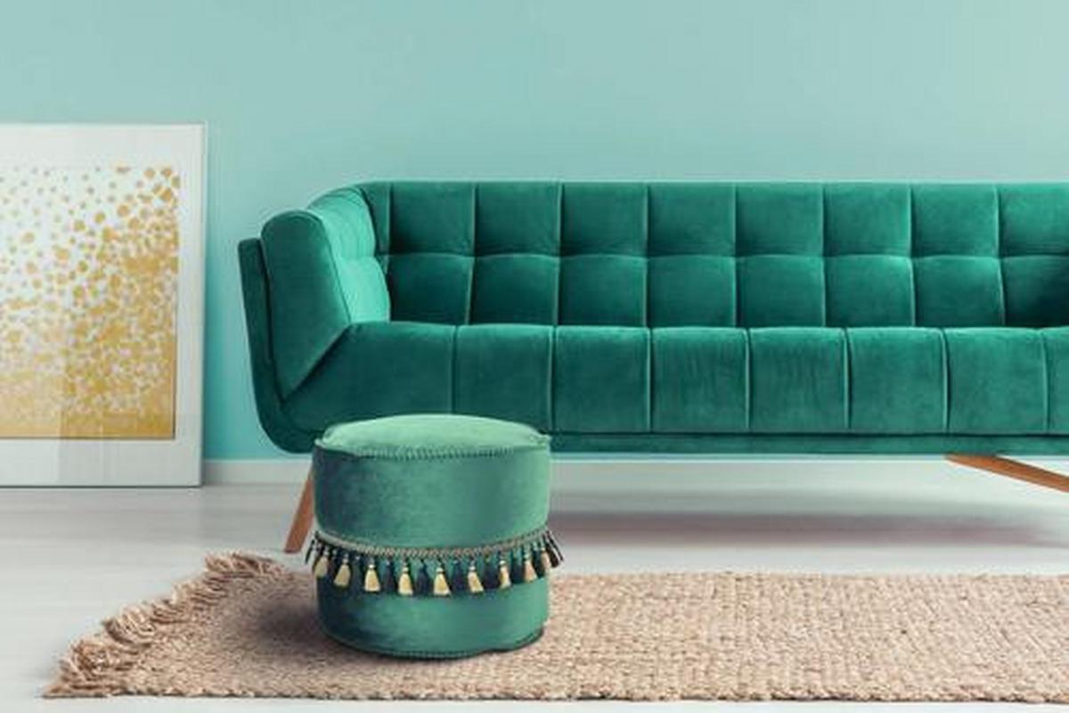 Pouf Taj Mahal DxH: 45x38 cm Samt Grün mit Reißverschluss - Goldfarben/Grün, LIFESTYLE, Textil (45/38/45cm) - Kayoom