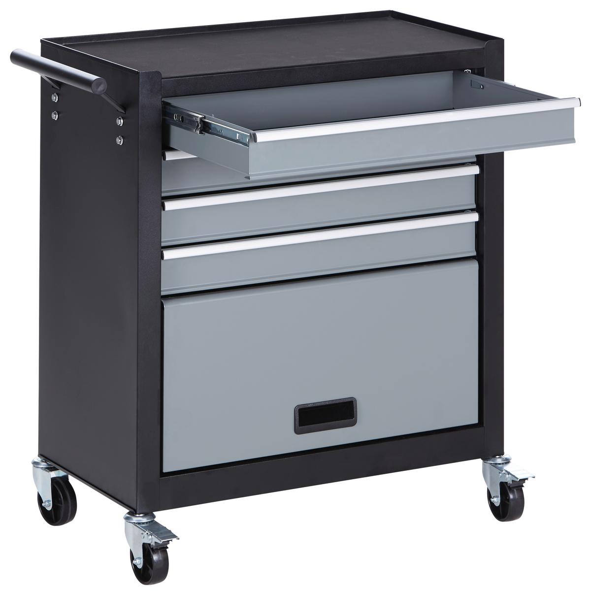 Werkstattwagen Falkon 4 Laden Verschließbar mit Rollen - Schwarz/Grau, MODERN, Metall (61,6/33/74,5cm) - Homezone