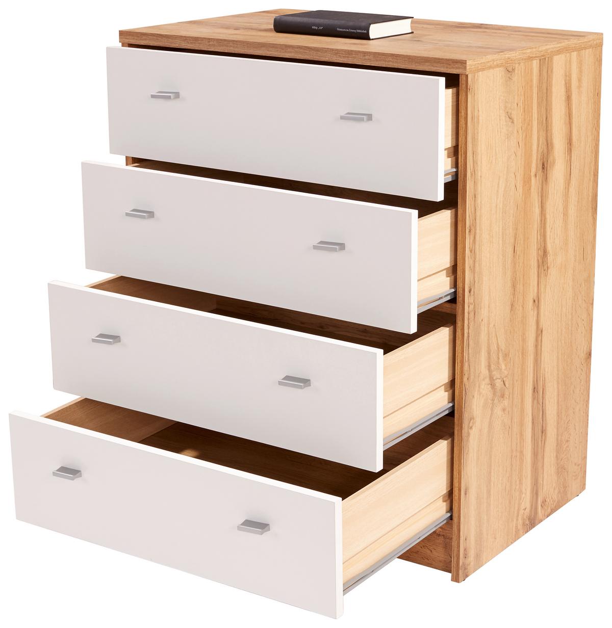 Kommode B 74cm 4-You New, Wotan Eiche Dekor/Weiß - Eichefarben/Schwarz, MODERN, Holzwerkstoff (74/85,4/44,5cm)