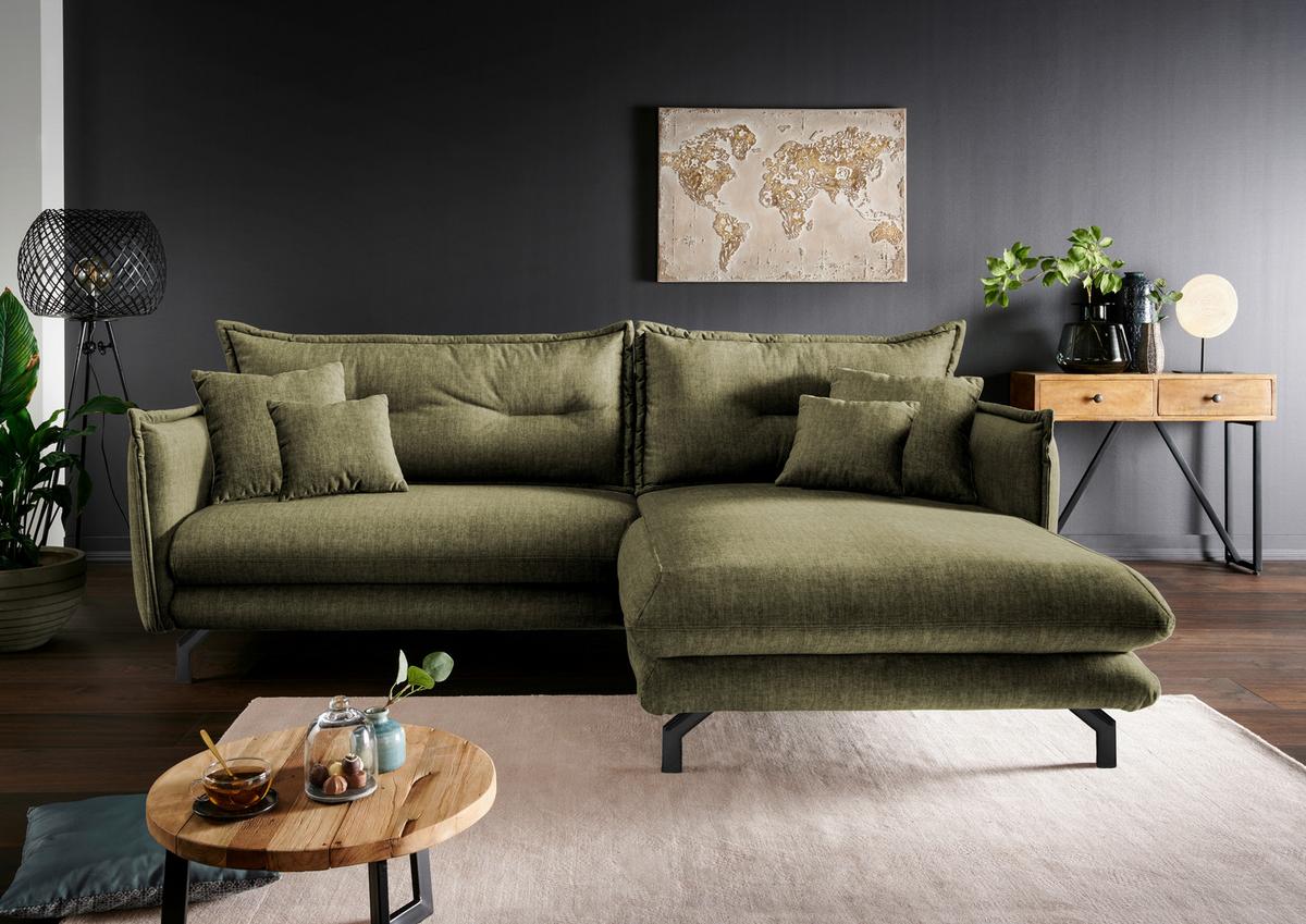 Ecksofa Lava Grün S: 255/180 Cm - Türkis/Schwarz, MODERN, Textil (255/180cm) - Livetastic
