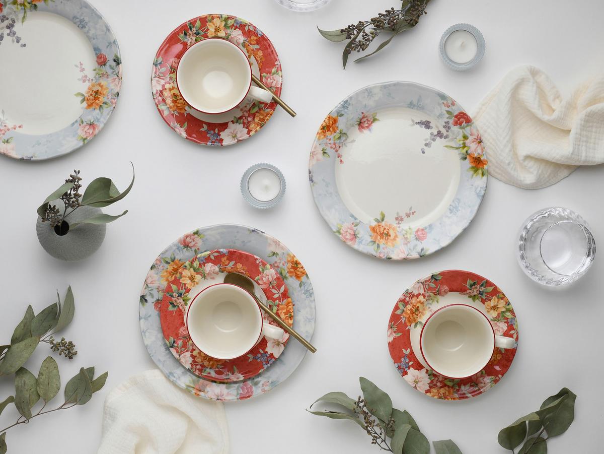 Kaffeeservice Crimson Bunt Steingut, 6 Pers., 18-Teilig - Multicolor, Basics, Keramik - Creatable