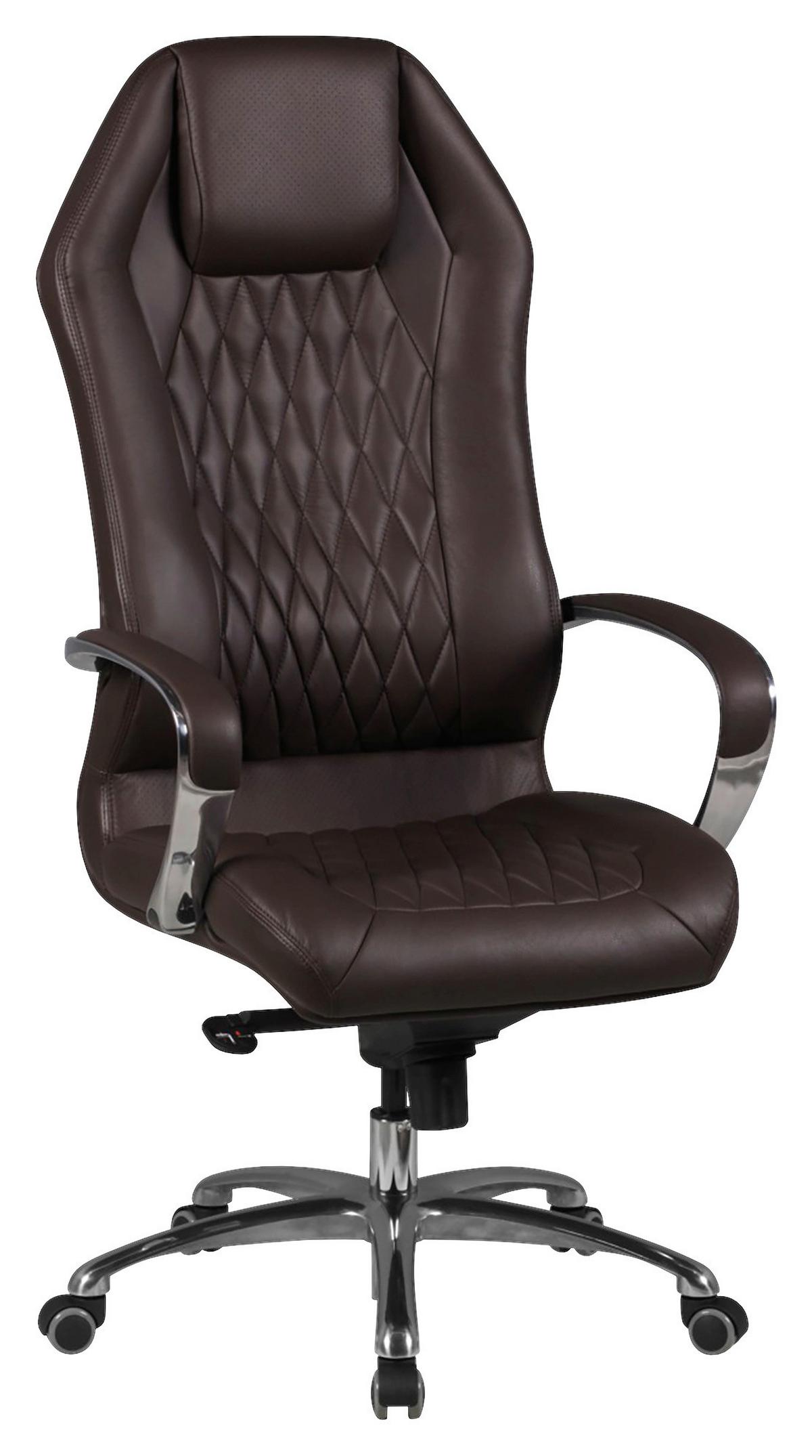 Chefsessel Monterey Echtleder Mit Armlehnen + Wippfunktion - Alufarben/Braun, MODERN, Leder/Kunststoff (67/136/67cm) - MID.YOU