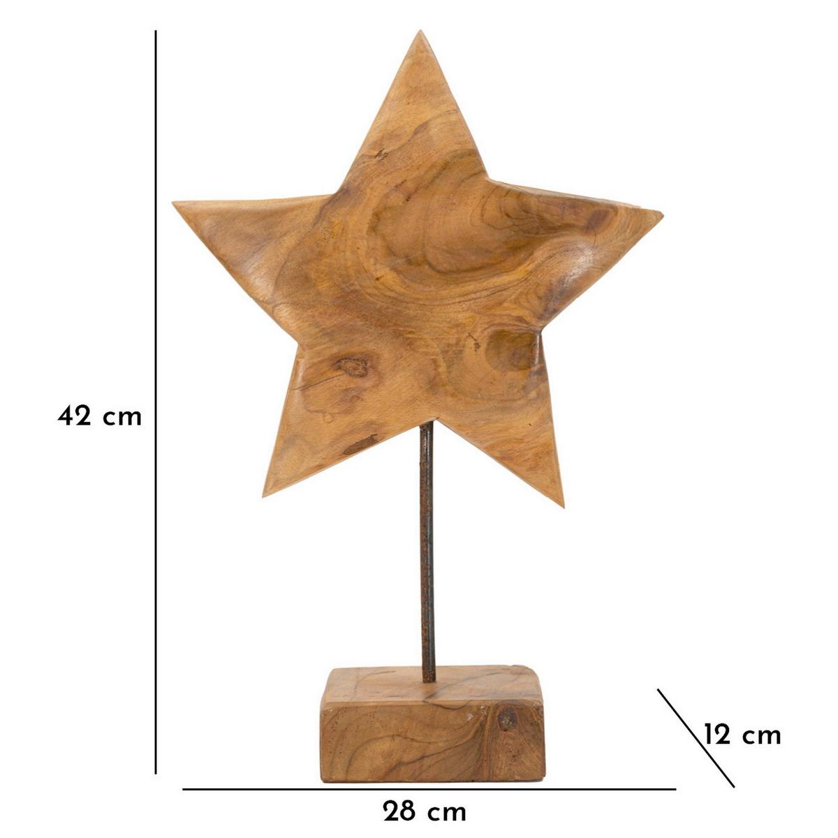 Skulptur Star Teak, Braun B: 28 cm - Braun, Basics, Holz (28/42/12cm)