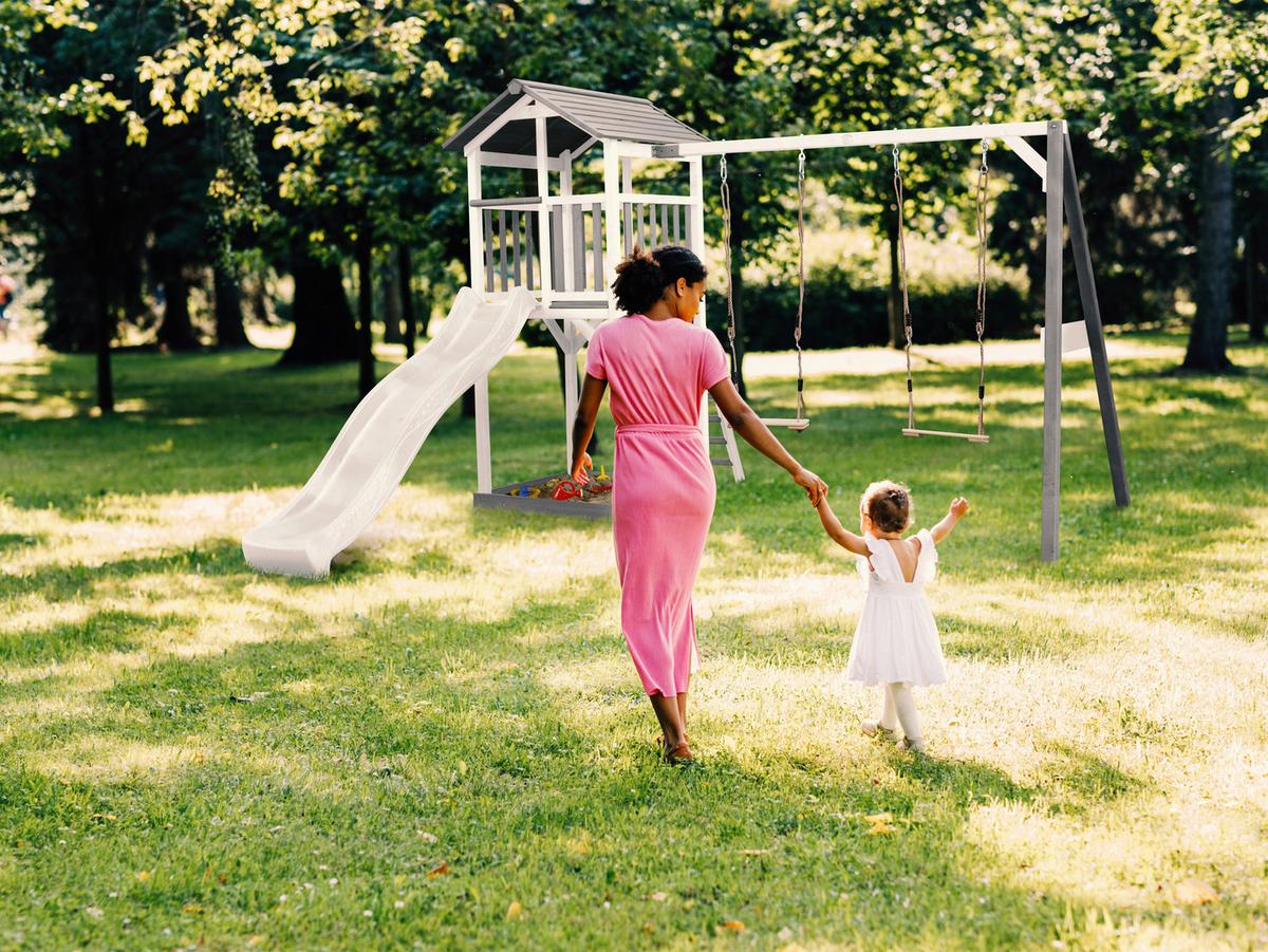 Spielturm A025.122.92 - Weiß/Grau, KONVENTIONELL, Holz/Kunststoff (356,6/241,9/349cm) - Ambia Garden