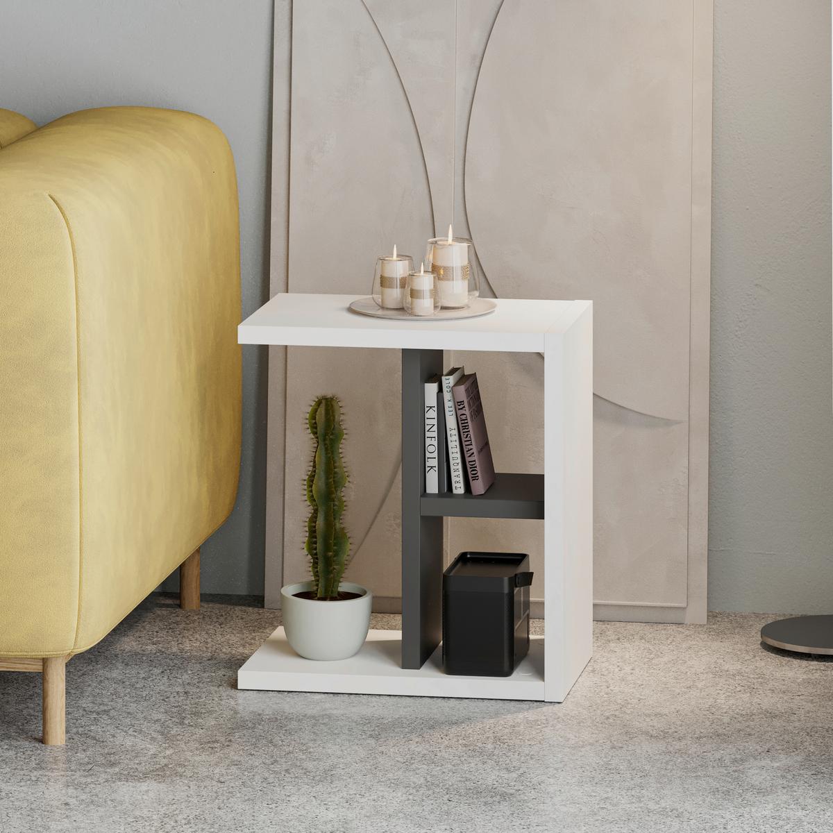 Beistelltisch Komoti Weiß/Anthrazit B: 50 cm - Anthrazit/Weiß, Design, Holzwerkstoff (50/29,5/45cm) - Livetastic