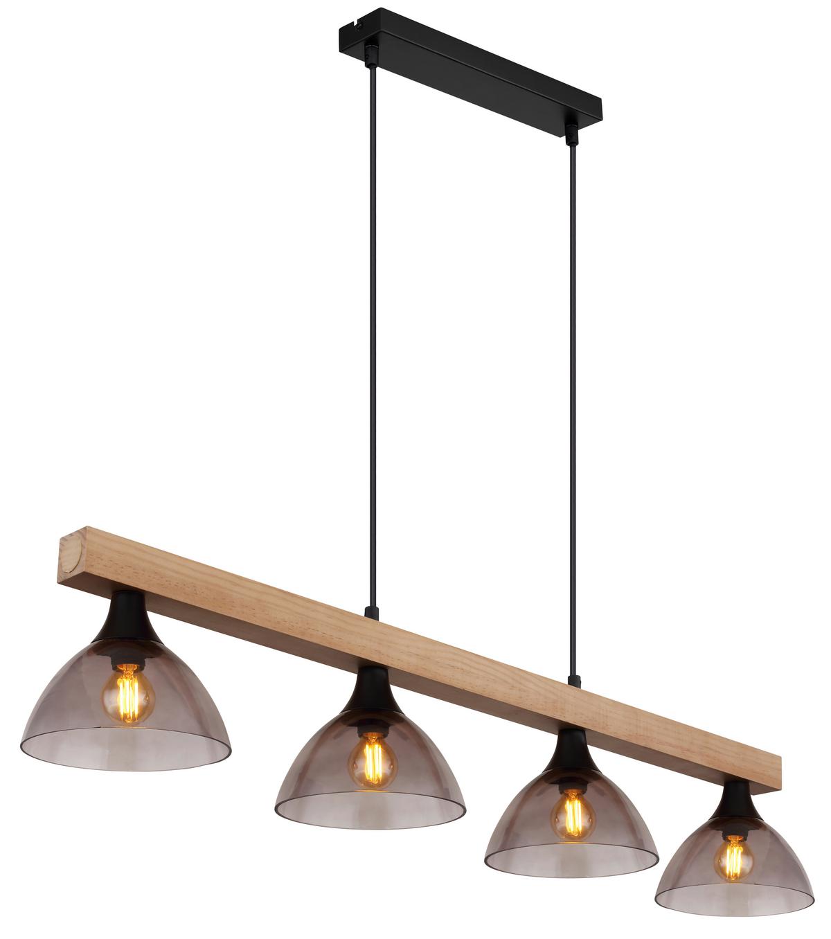 Hängeleuchte 15544-4h Lindi - Schwarz/Naturfarben, Natur, Glas/Holz (96/17/150cm) - Globo
