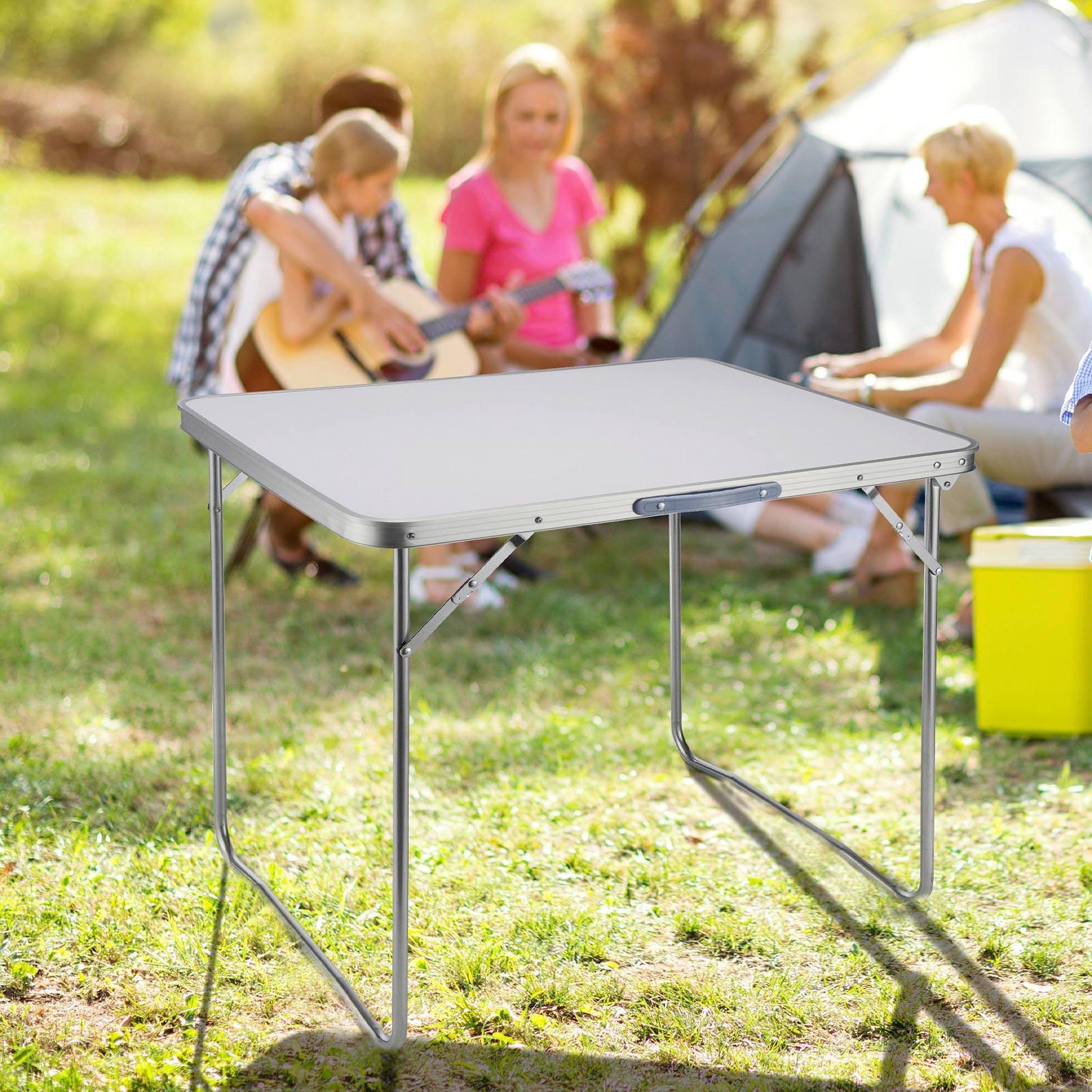 Campingtisch Klappbar 80x60 cm mit Tragegriff - Silberfarben/Weiß, Basics, Holzwerkstoff/Metall (80/69/60cm)