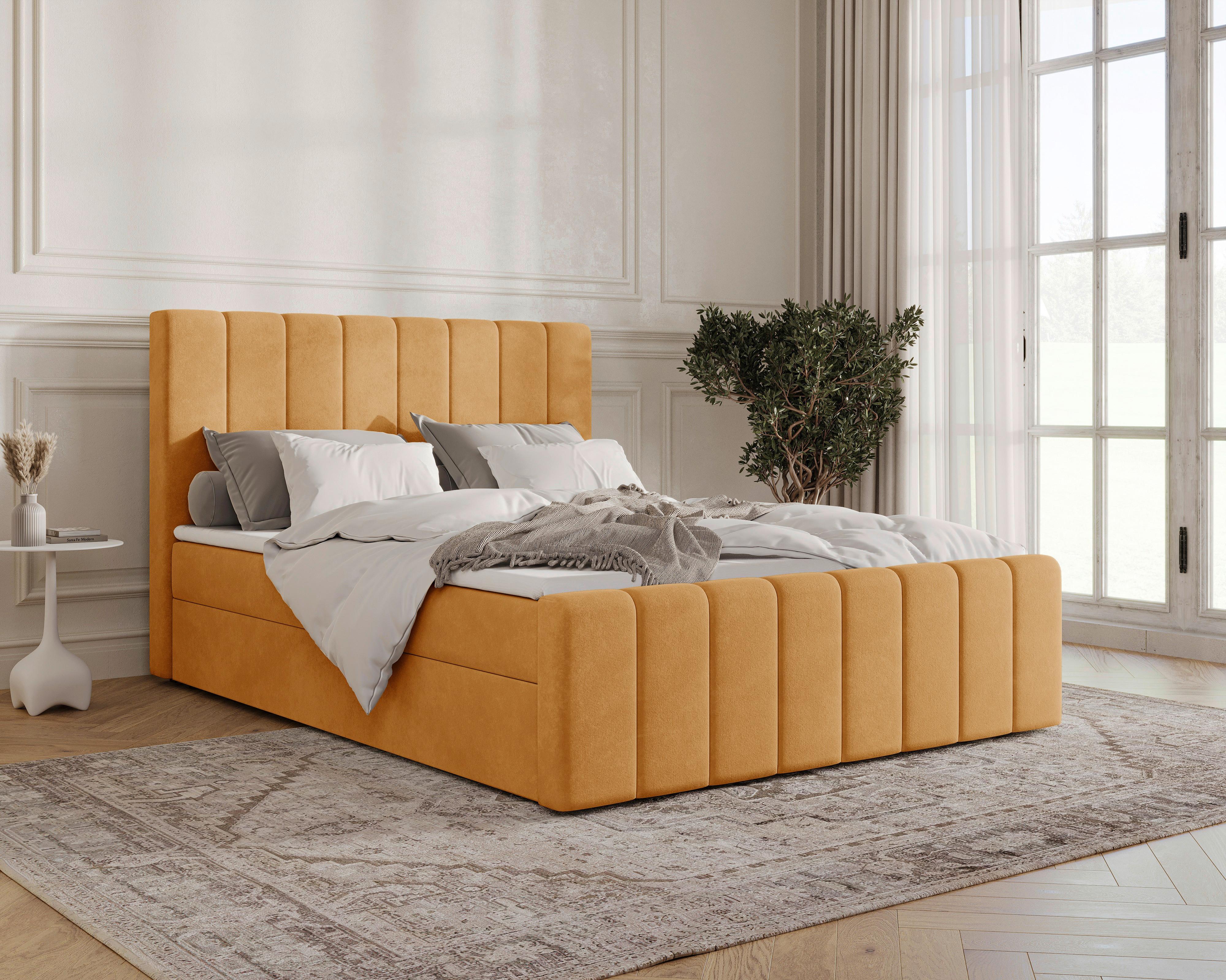 Boxbett Lila mit Topper 180x200 - Currygelb/Schwarz, MODERN, Holz/Kunststoff (180/200cm) - Livetastic