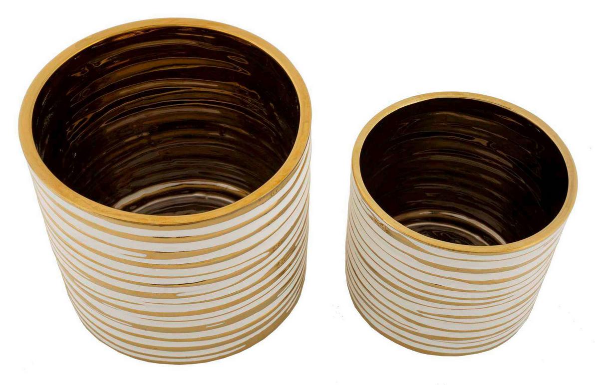 Vase Holder Blom Set 2 Pcs Weiß, Goldfarben B: 23 Cm - Goldfarben/Weiß, Basics, Keramik (23/22/23cm)