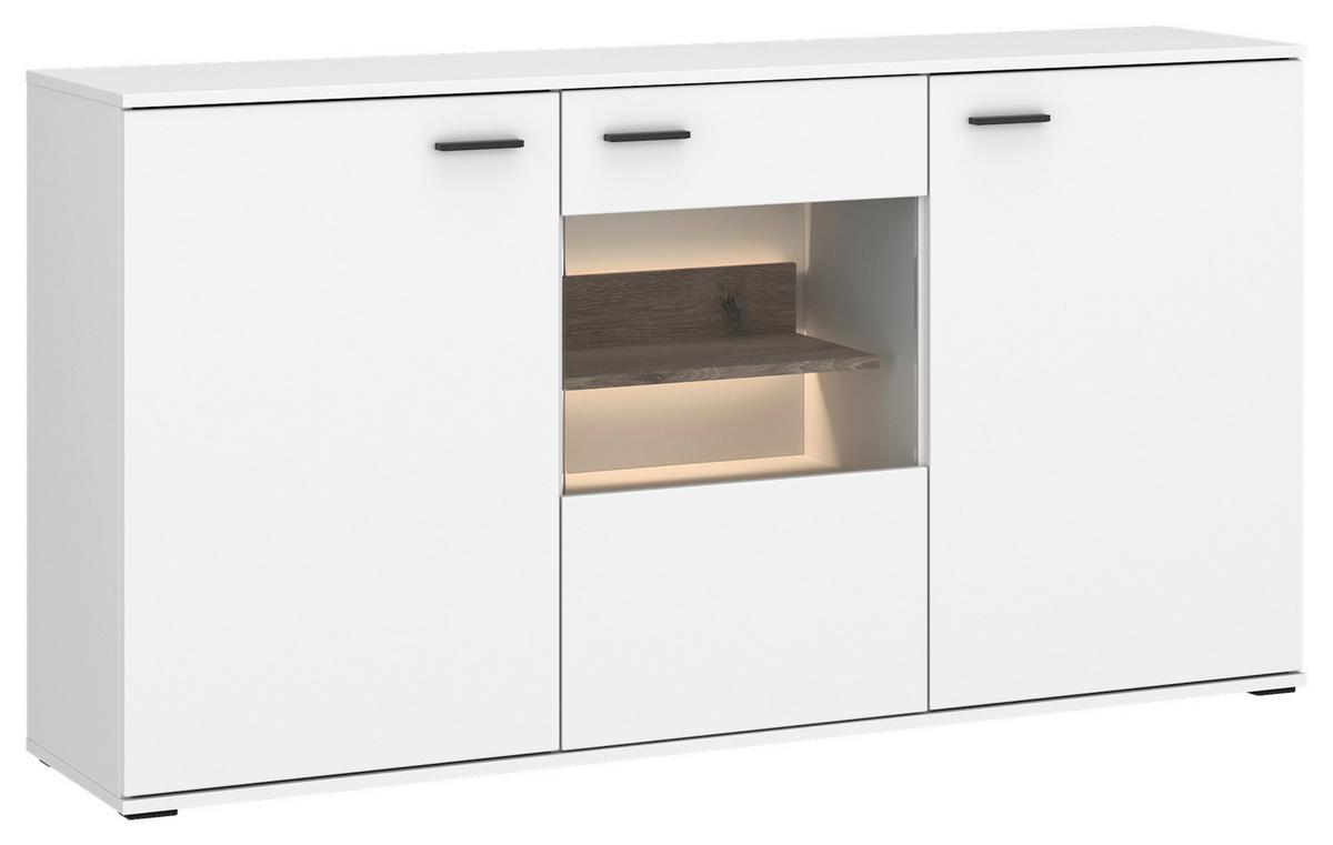 Sideboard Cotia New Weiß/eichefarben B: 160 Cm - Eichefarben/Schwarz, MODERN, Glas/Holzwerkstoff (160/86,9/43,5cm)