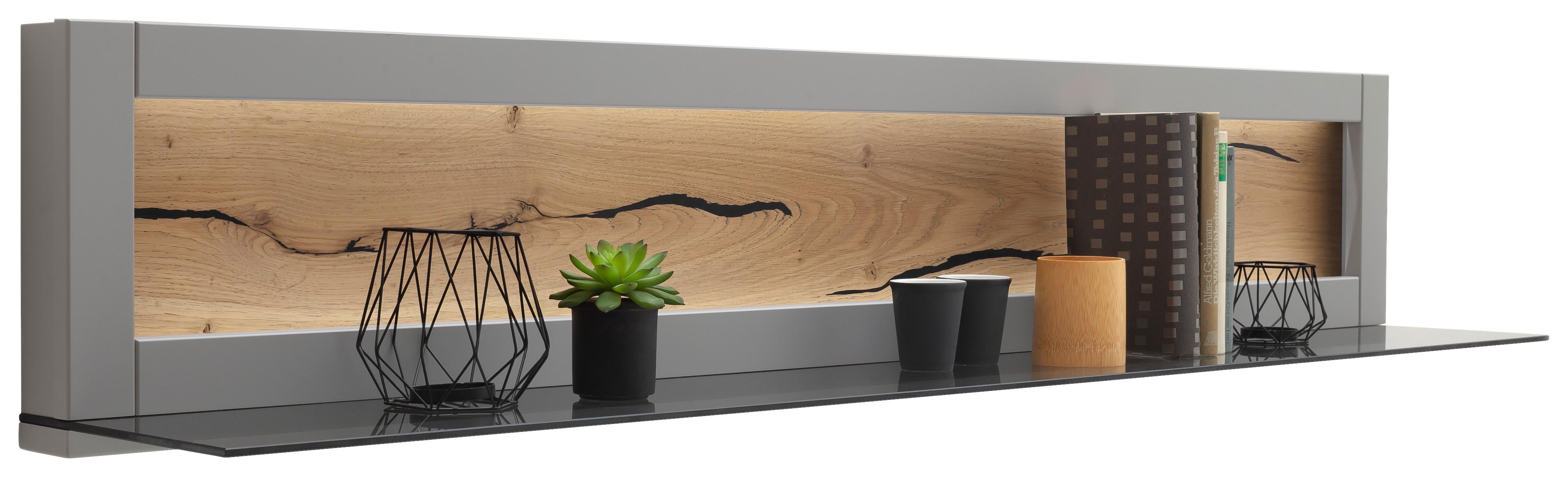 Wandboard Sevilla B: 150 cm Grau/Eichefarben - Eichefarben/Grau, Design, Glas/Holzwerkstoff (150/28/25cm) - MID.YOU