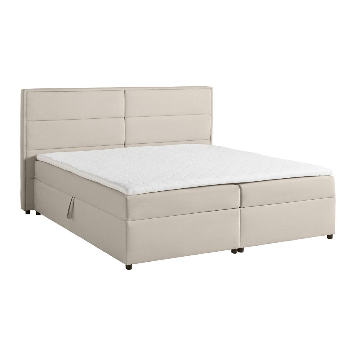 Postel boxspring s toperem, 180x200 cm, béžová - černá/béžová, Moderní, kov/dřevo (180/200cm) - Bessagi Home