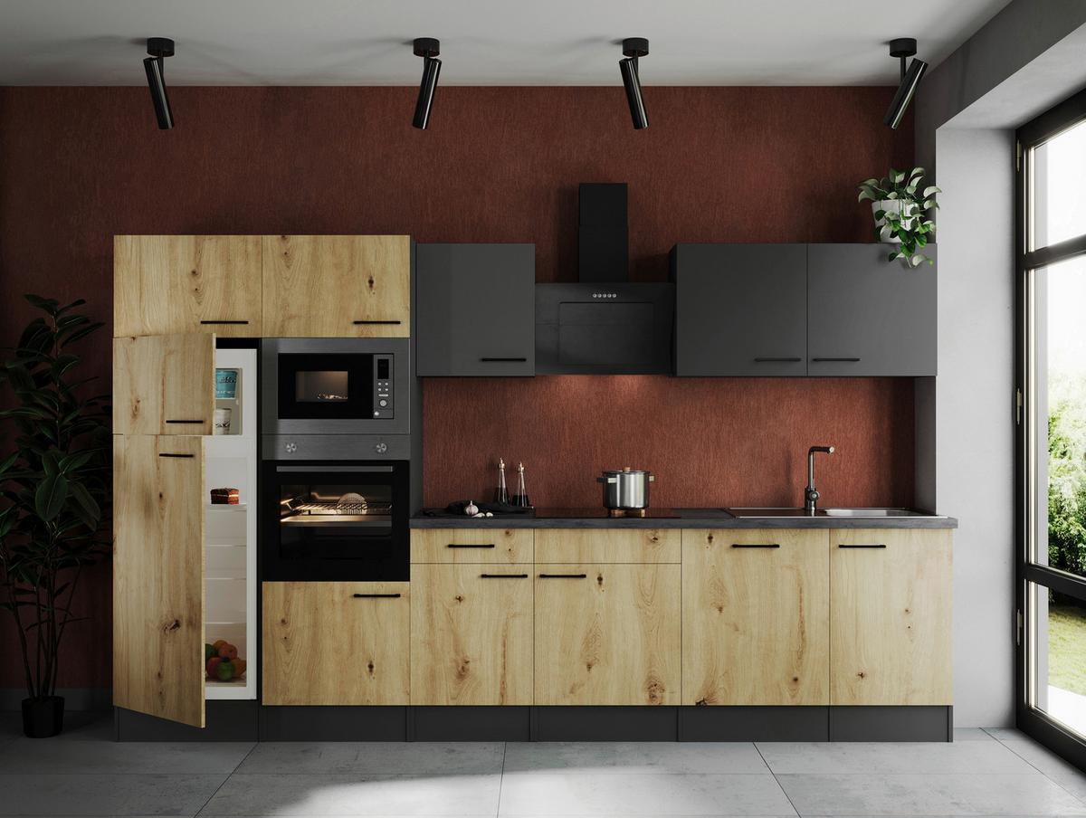 Küchenblock Oliver Artisan Dekor, Grau B: 340 cm - Eiche Artisan/Grau, Design, Holzwerkstoff (340cm) - Respekta