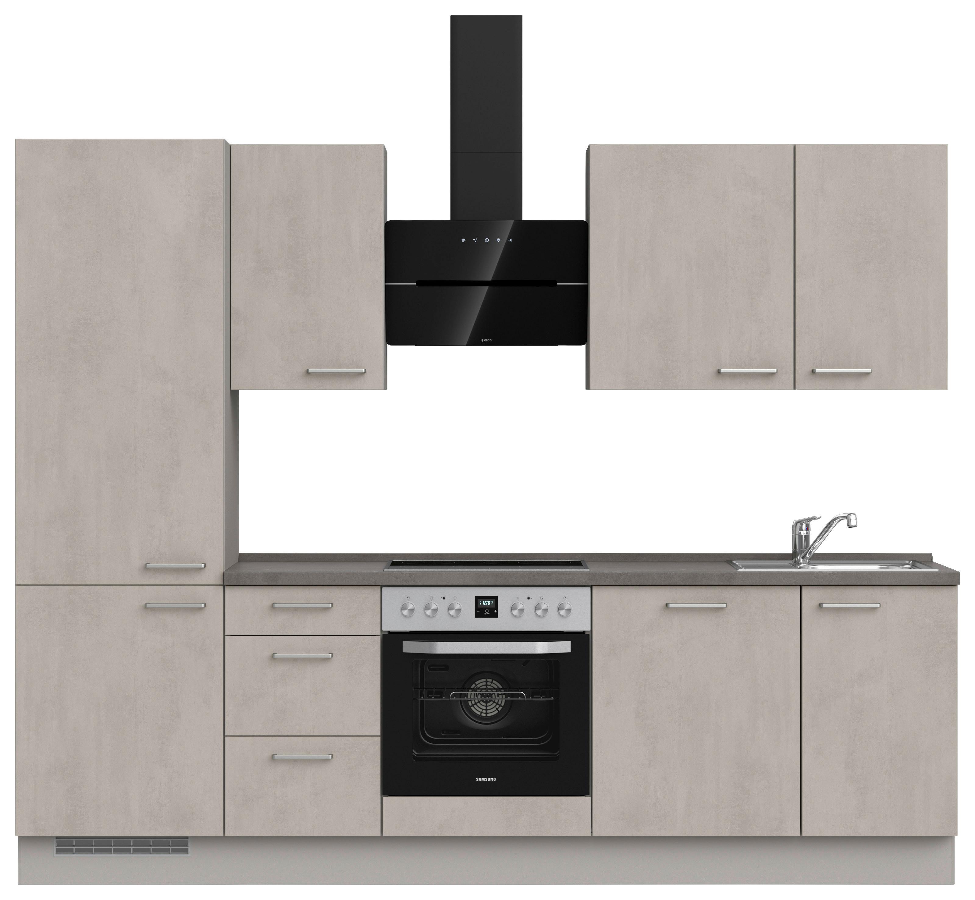 Kuchynská linka 270 cm, šedý betón/ kamenná šedá - sivá/farba ušľachtilej ocele, Modern, kov/kompozitné drevo (270cm) - Nobilia