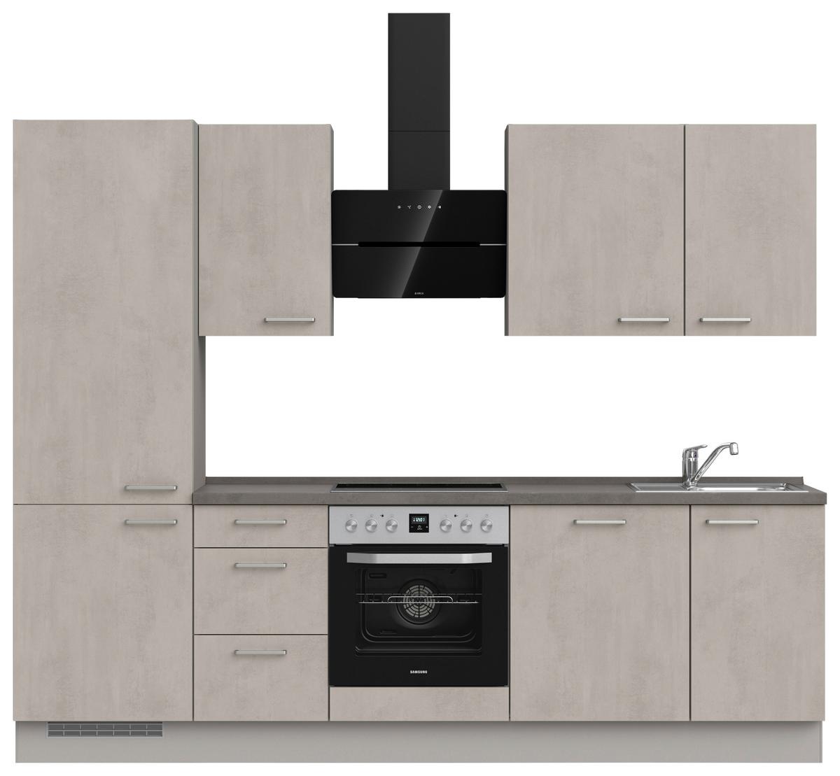 Kuchynská linka 270 cm, šedý betón/ kamenná šedá - sivá/farba ušľachtilej ocele, Modern, kov/kompozitné drevo (270cm) - Nobilia