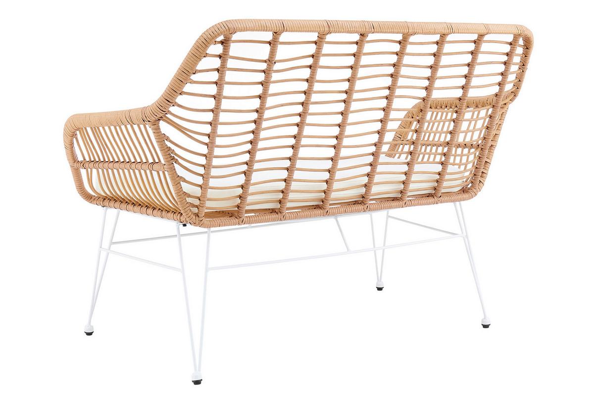 Sitzbank Naturfarben/weiß B: 120 Cm - Naturfarben/Weiß, MODERN, Kunststoff/Metall (120/85/69cm) - Livetastic