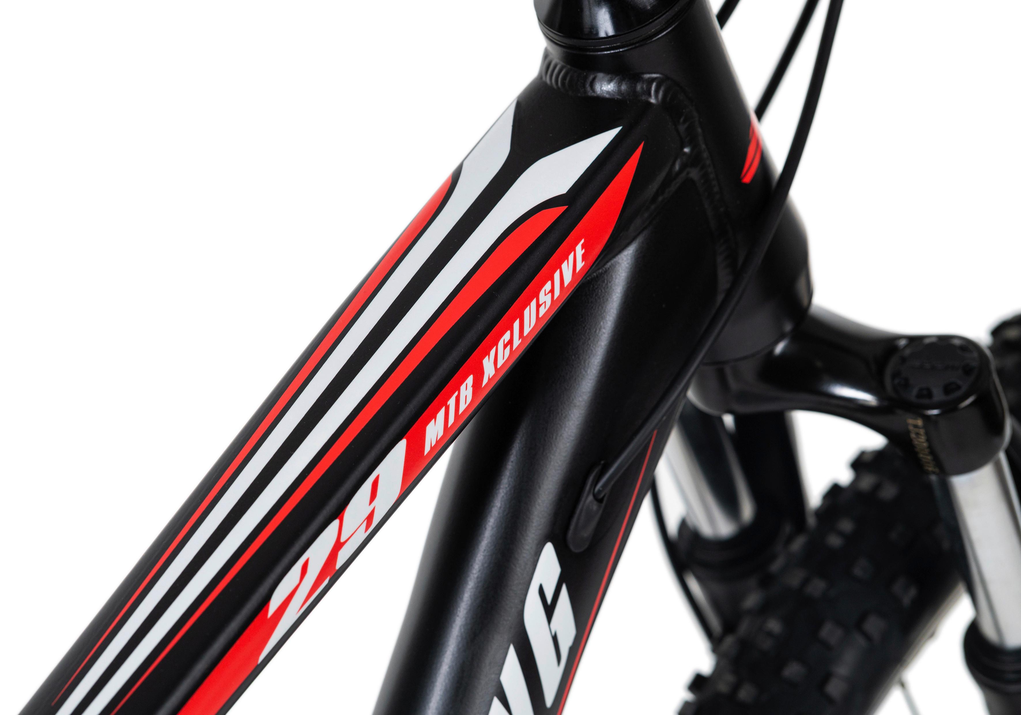 Mountainbike MORZINE aus Stahl in Schwarz/Rot mit 21 Gängen Detail Rahmen