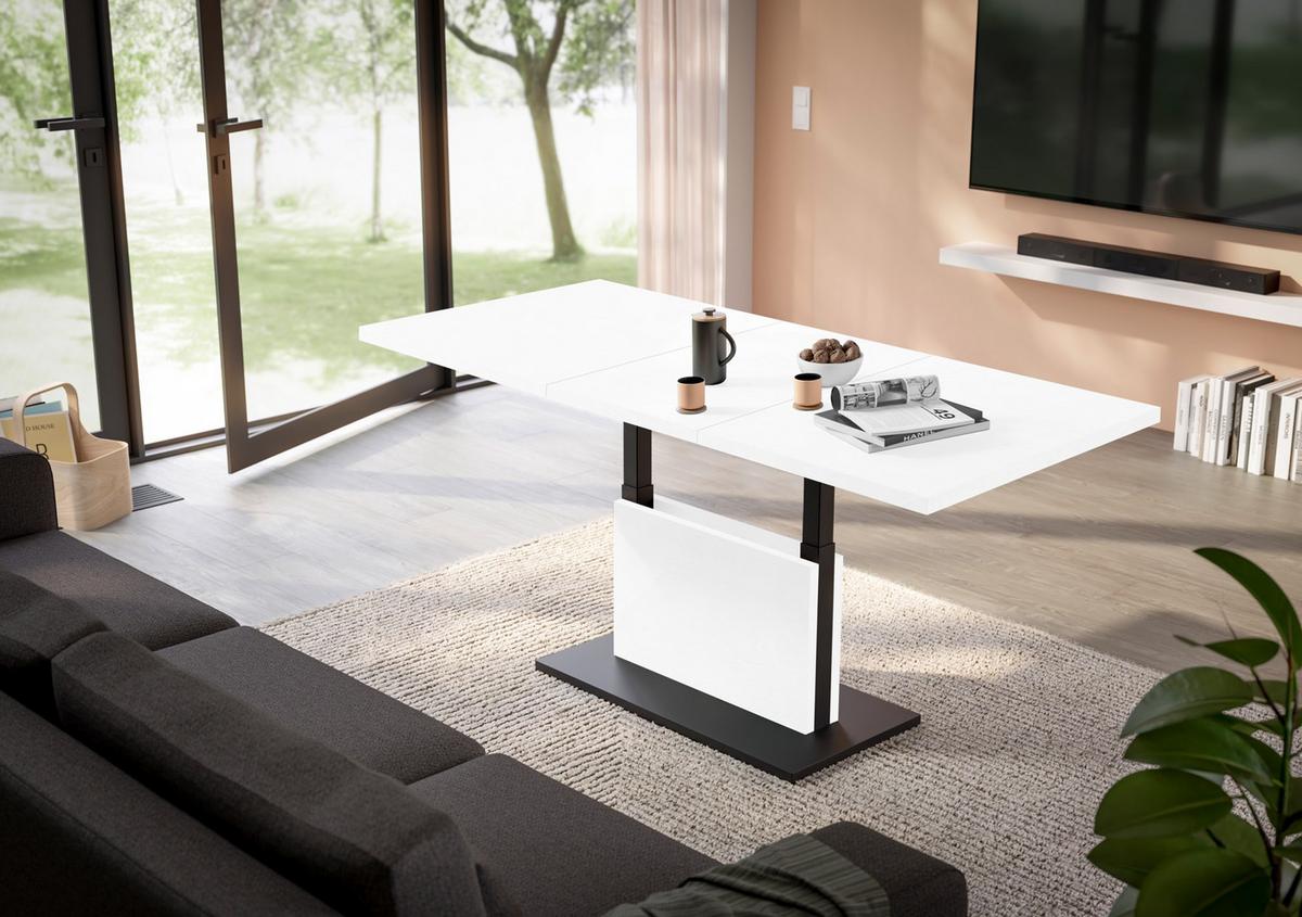Couchtisch Lift Schwarz/Weiß B: 120 cm - Schwarz/Eiche Artisan, Design, Holzwerkstoff/Metall (120-160/56-75/70cm) - MID.YOU