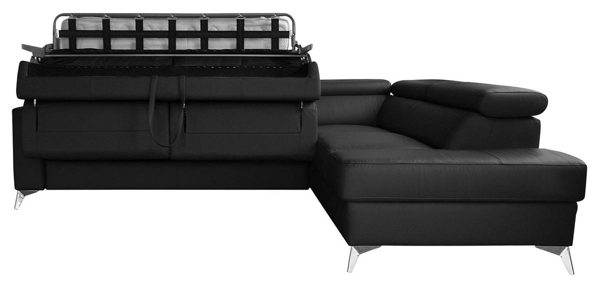 Ecksofa Mondo, Schwarz S: 286x208 Cm - Chromfarben/Schwarz, Design, Leder/Textil (286/208cm) - Livetastic