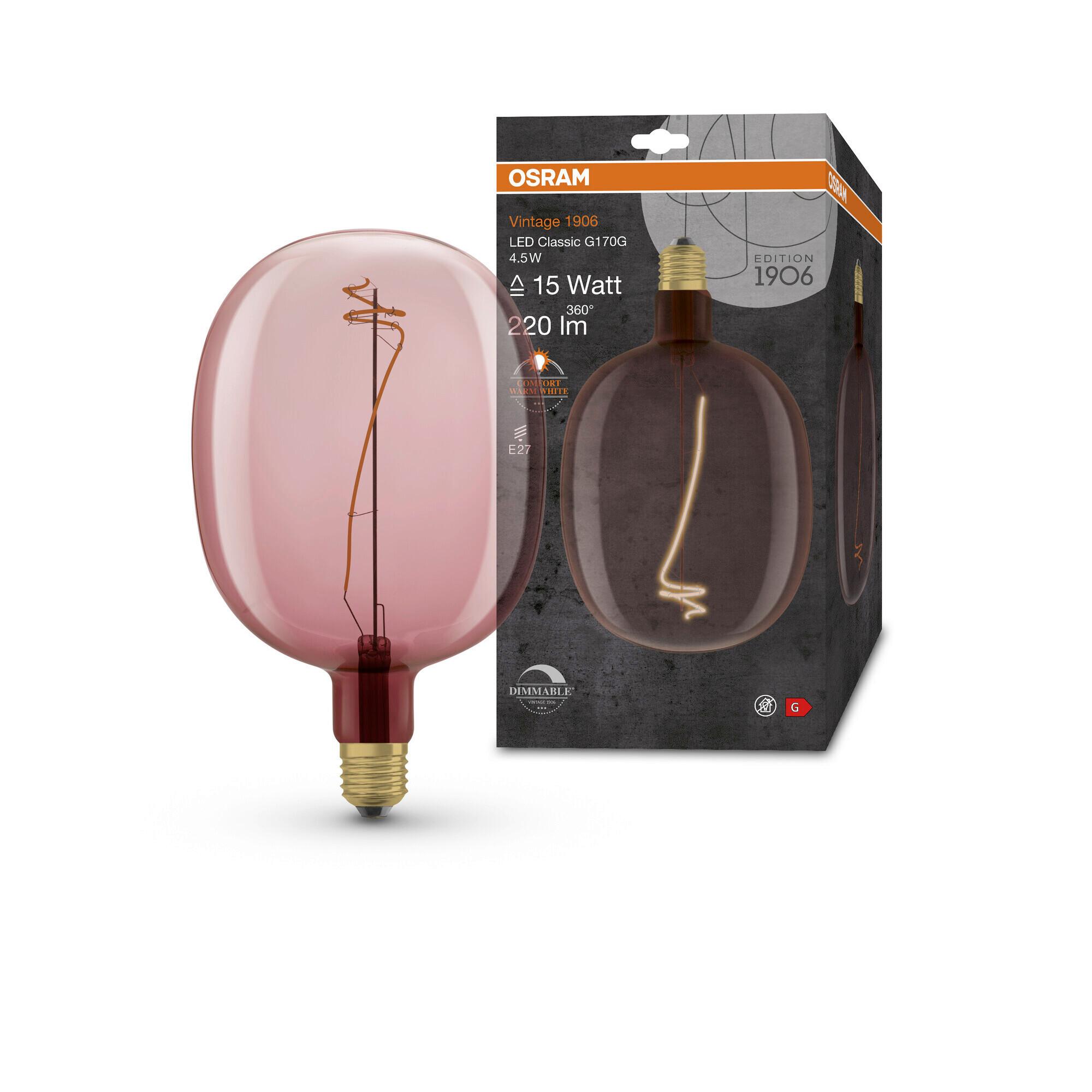 LED-Leuchtmittel Vintage 1906 Led Dim15 4.5w/16 - Rosa, Basics, Glas (17/27cm) - Osram