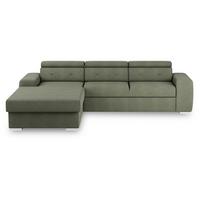 Ecksofa mit Schlaffunktion Madison Olivgrün 195x296 cm - Silberfarben/Olivgrün, Design, Textil (195/296cm) - MID.YOU