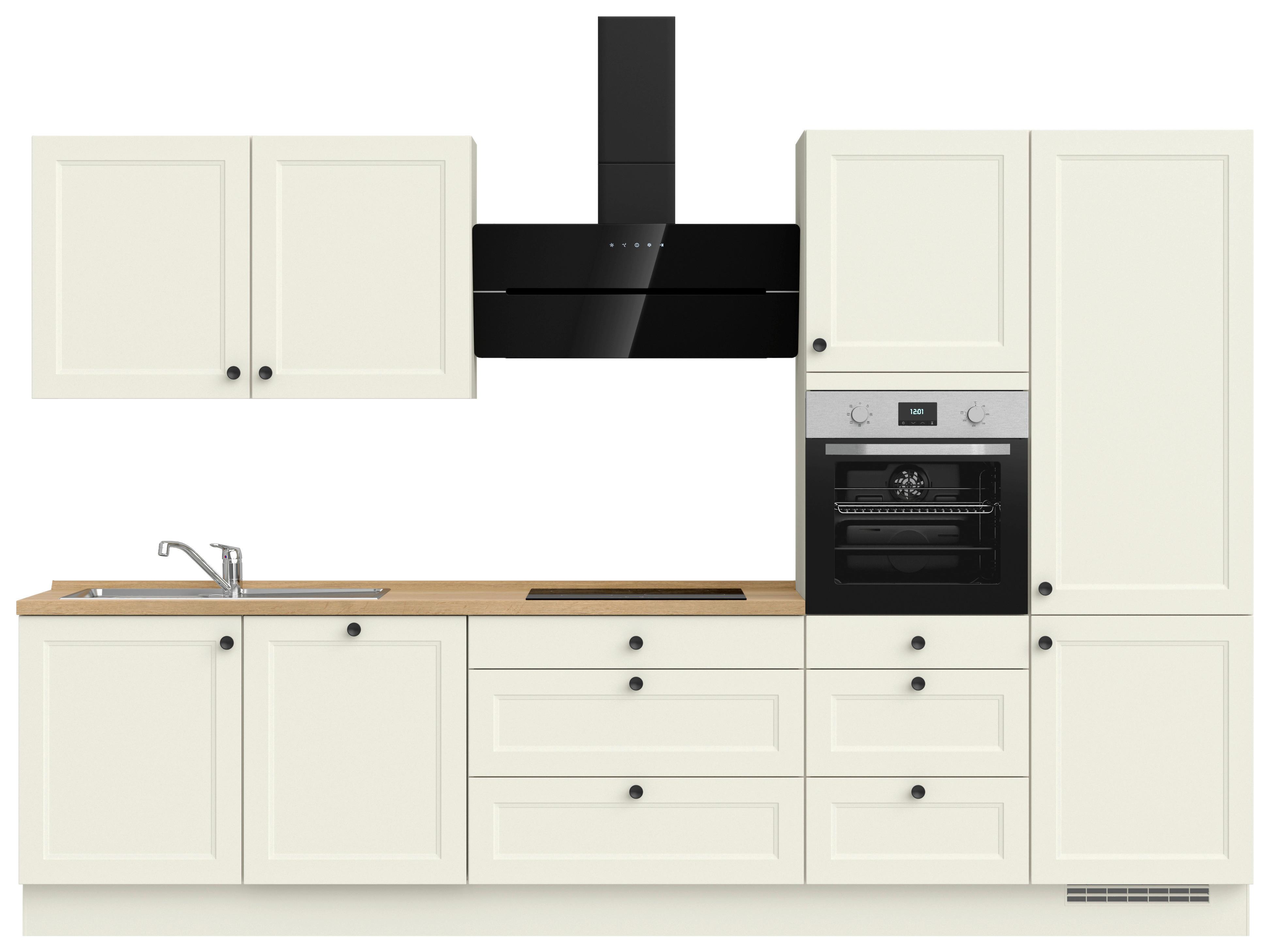 Kuchynská linka 330 cm, biela/dekor dub Sierra - čierna/biela, Modern, kov/kompozitné drevo (330cm) - Nobilia