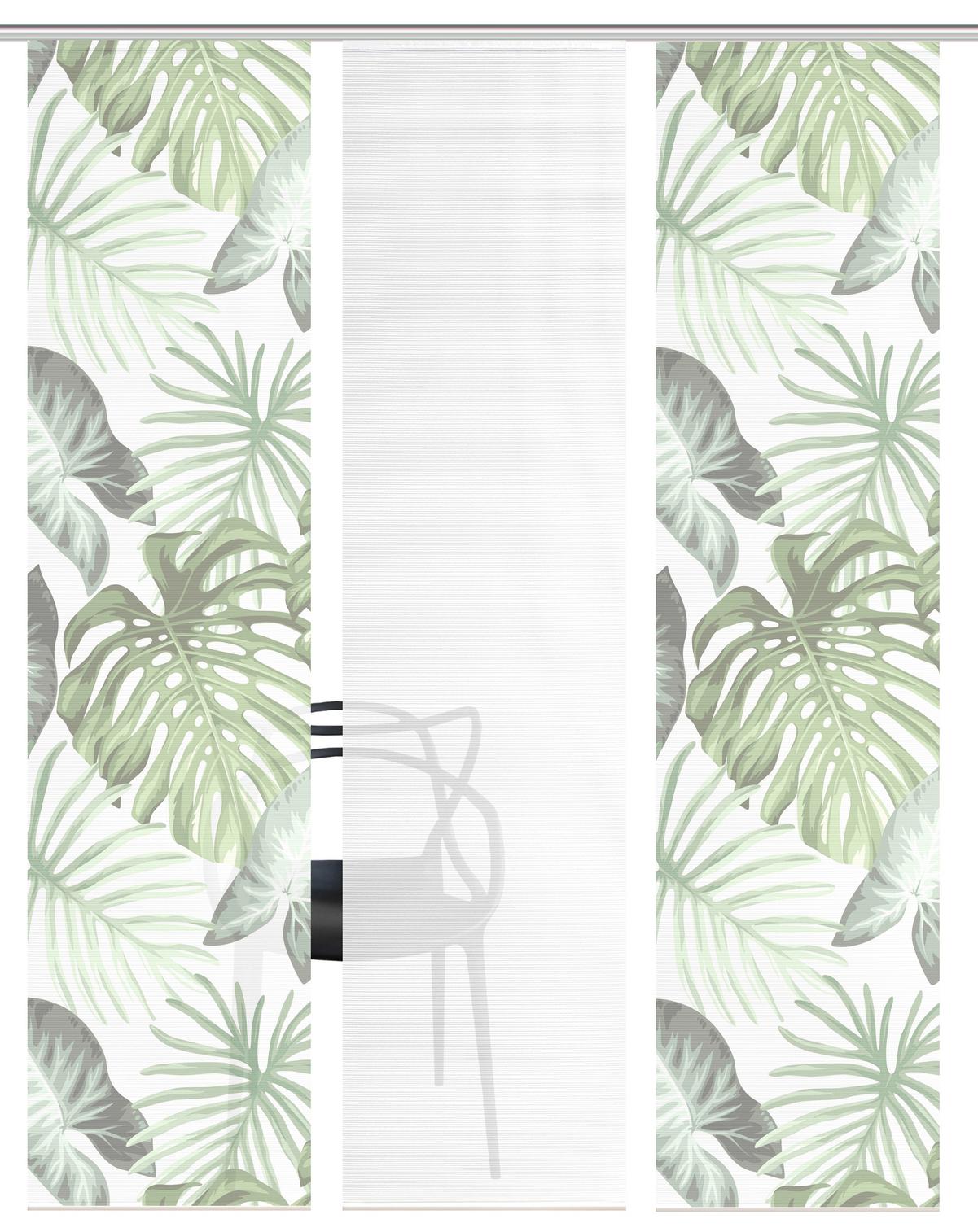 Flächenvorhang Sanja 3er Set - Weiß/Grün, Natur, Textil (60/260cm)