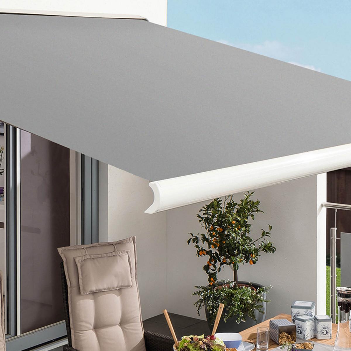 Kassettenmarkise Elektrisch 400x250cm Grau/Weiß + Fernbed. - Weiß/Grau, Basics, Textil (400/250cm)