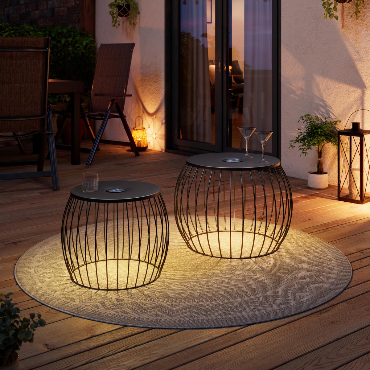 Garten-beistelltischset Solar - Schwarz, MODERN, Metall - Beldano