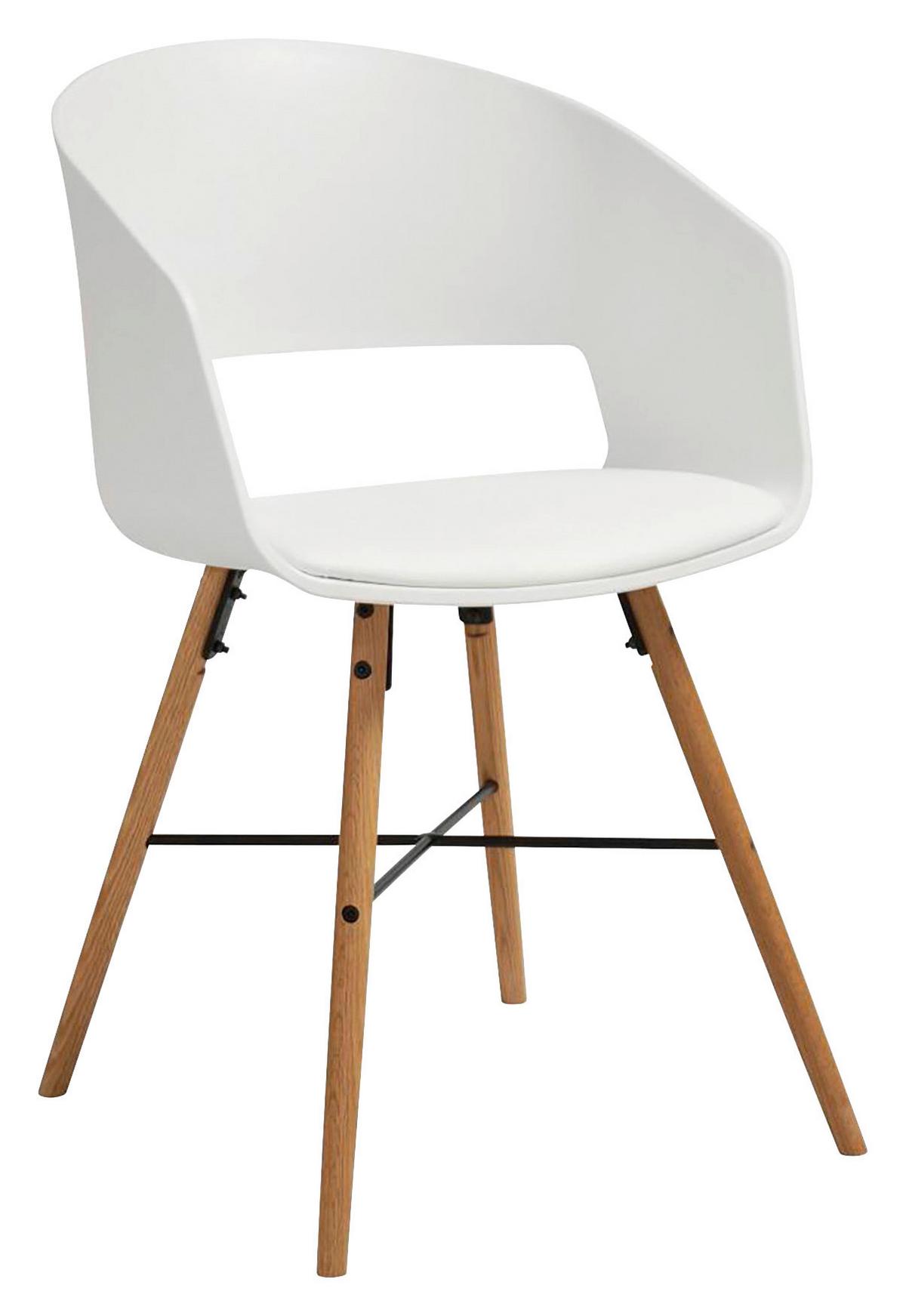 Armlehnstuhl Cai Sitzfläche Gepolstert Lederlook Weiß - Buchefarben/Schwarz, Design, Holz/Kunststoff (51,5/80,5/52cm) - Carryhome