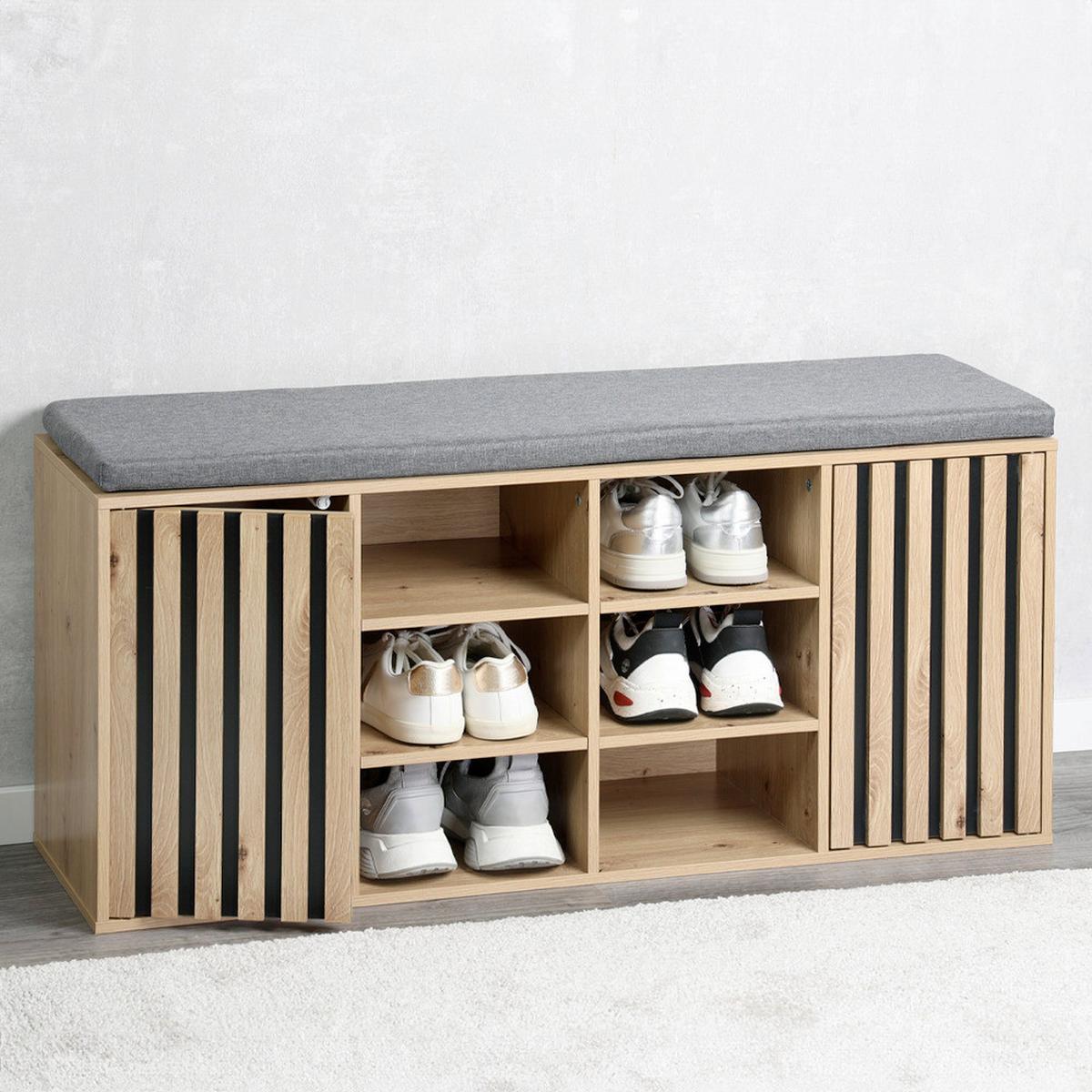 GARDEROBENBANK Eiche/Grau B: 103cm - Eichefarben/Schwarz, Basics, Holzwerkstoff/Textil (103/48/30,5cm) - Kesper