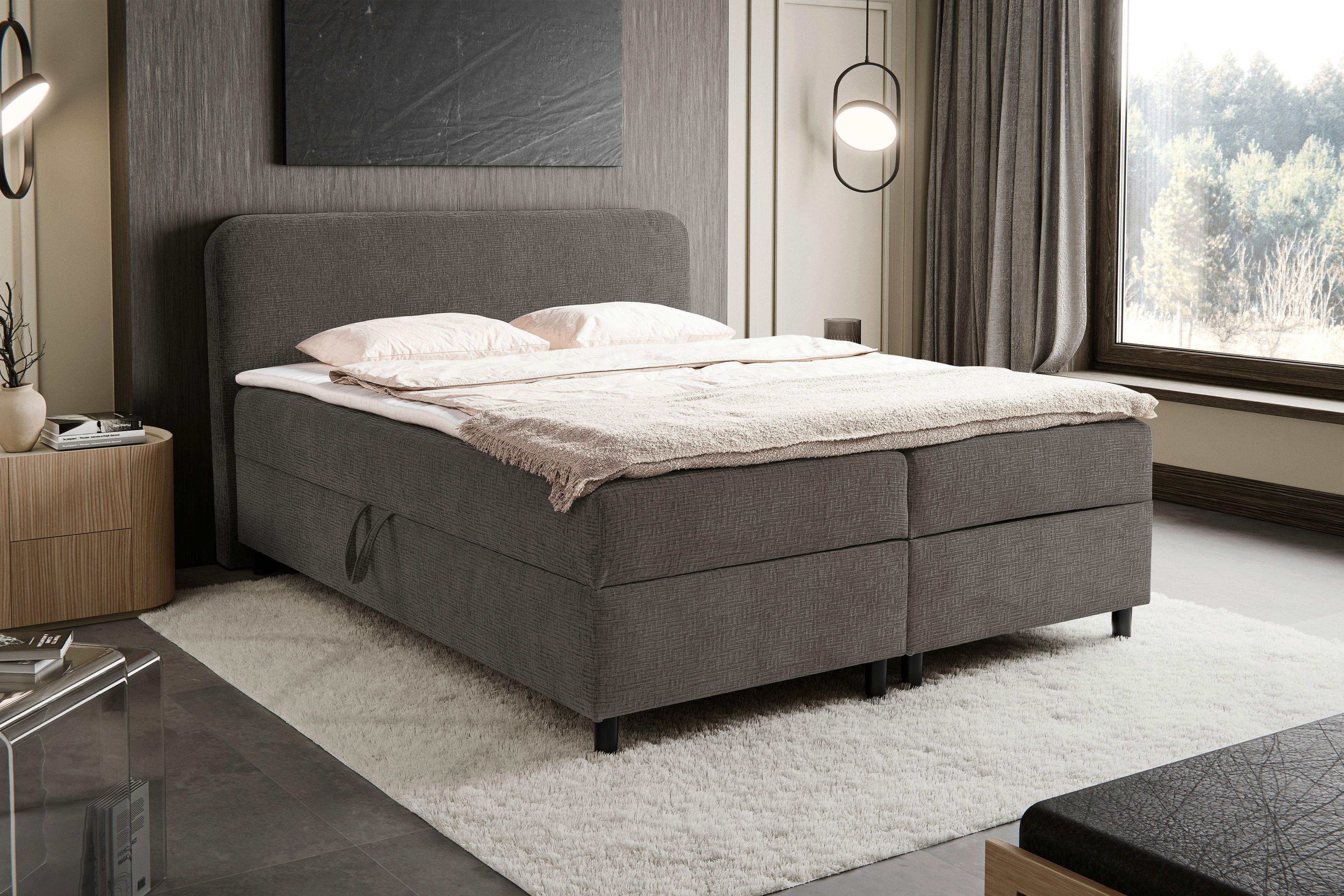 Boxbett mit Bettkasten Viva Grau 180x200 cm - Schwarz/Grau, MODERN, Holz/Kunststoff (180/200cm) - MID.YOU