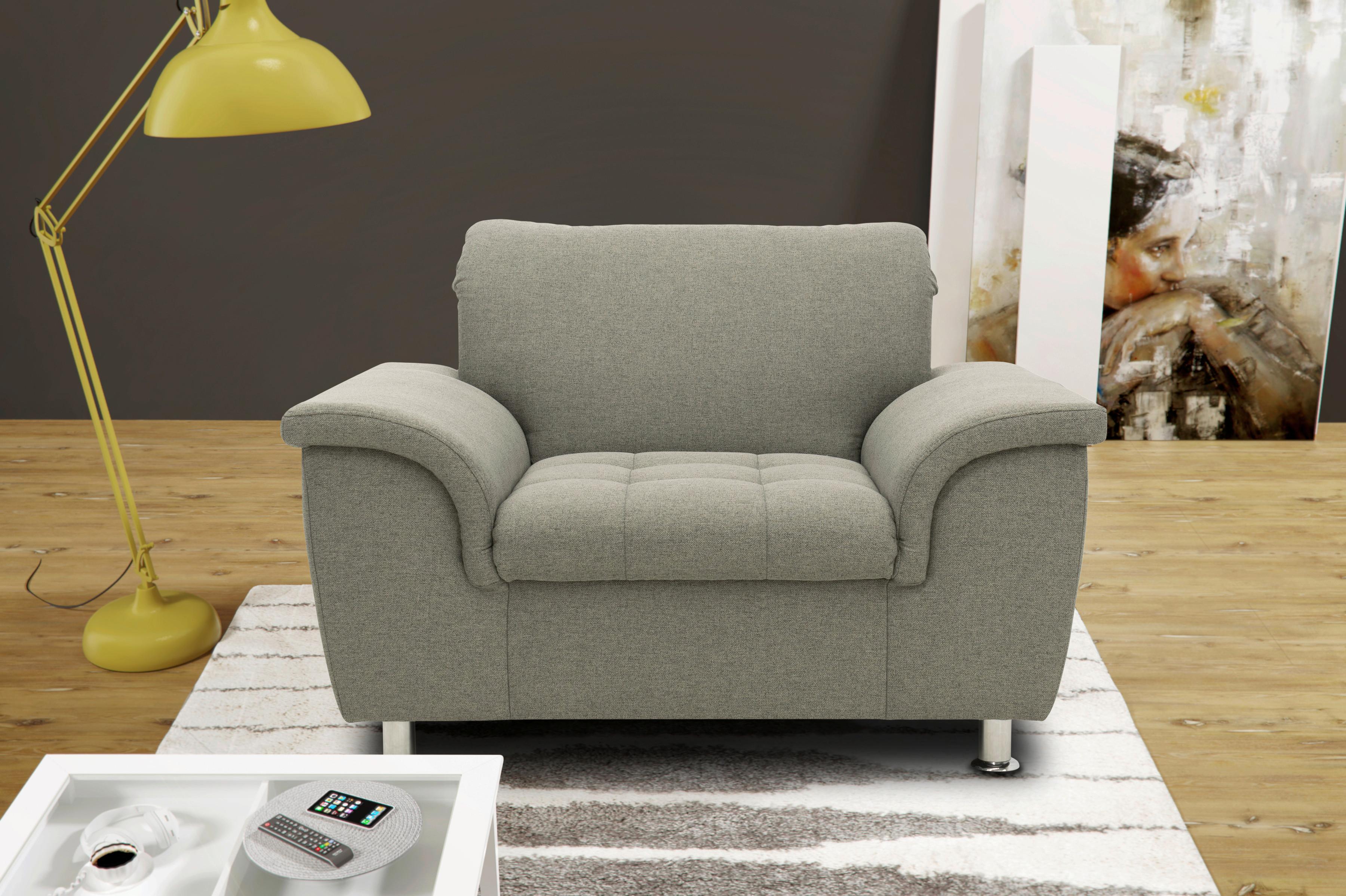 Polstersessel Mit Armlehnen Franzi Webstoff Silberfarben - Chromfarben/Graubraun, KONVENTIONELL, Textil (120/81/105cm) - MID.YOU