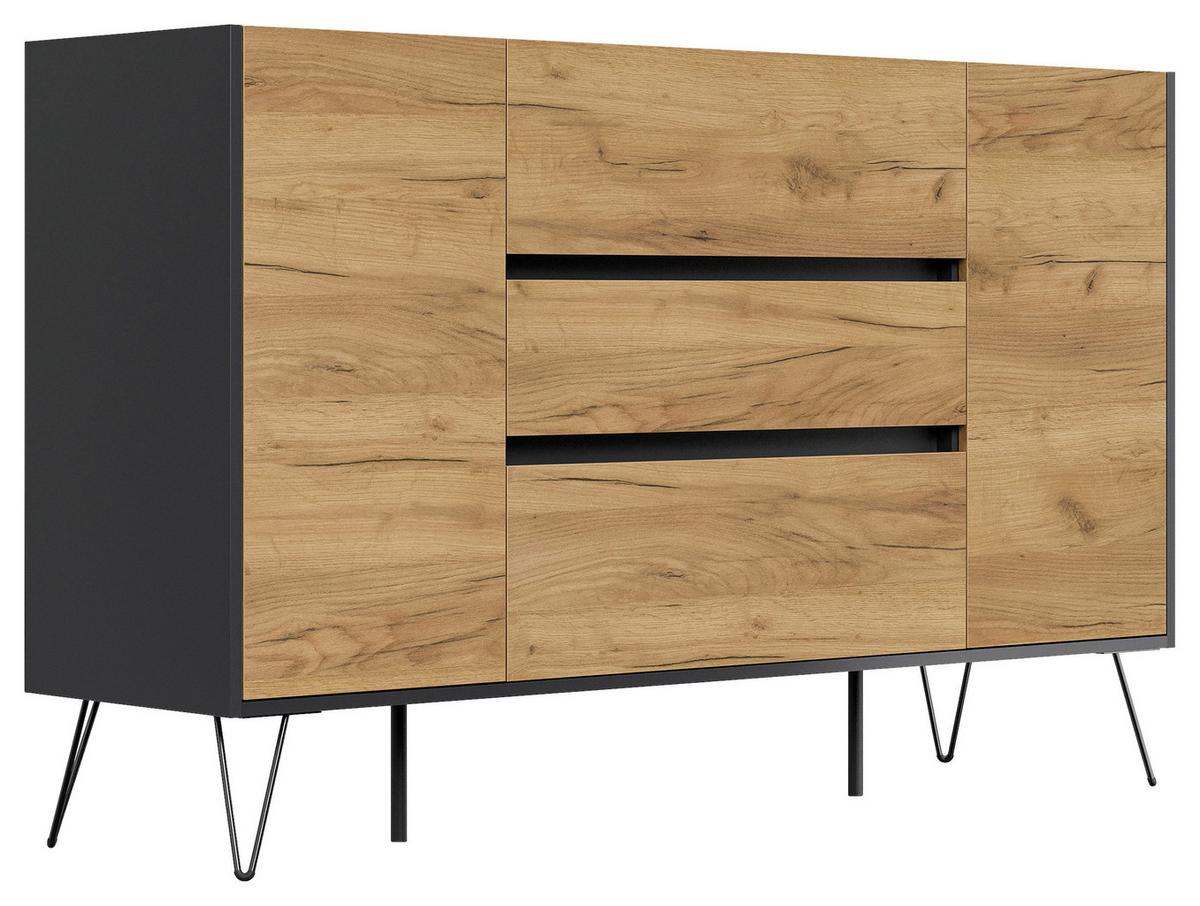 Sideboard Posseik Industrial Graphitfarben/eichef. 155cm - Eichefarben/Schwarz, Design, Holzwerkstoff (155/93,6/42cm) - P & B
