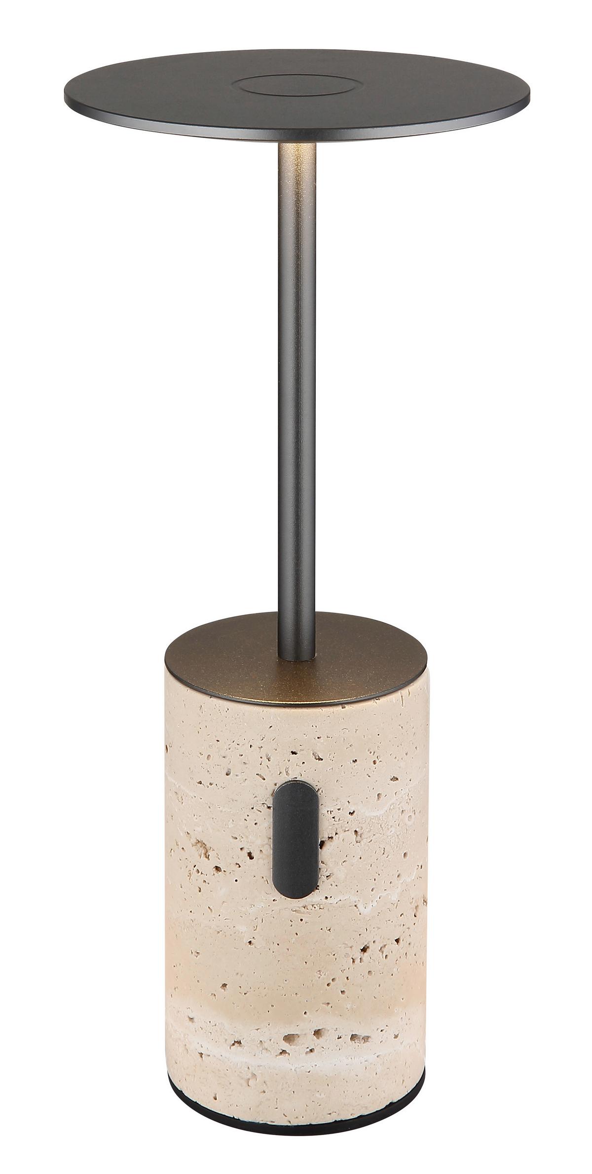 Akku-Tischleuchte Travertin Graphitfarben Weiß D: 12 cm - Graphitfarben/Schwarz, Design, Kunststoff/Stein (12/27,6cm) - Globo