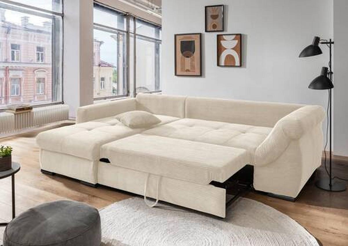 Ecksofa Federico Beige S: 188/302 cm - Beige/Schwarz, MODERN, Holz/Textil (188/302cm) - MID.YOU