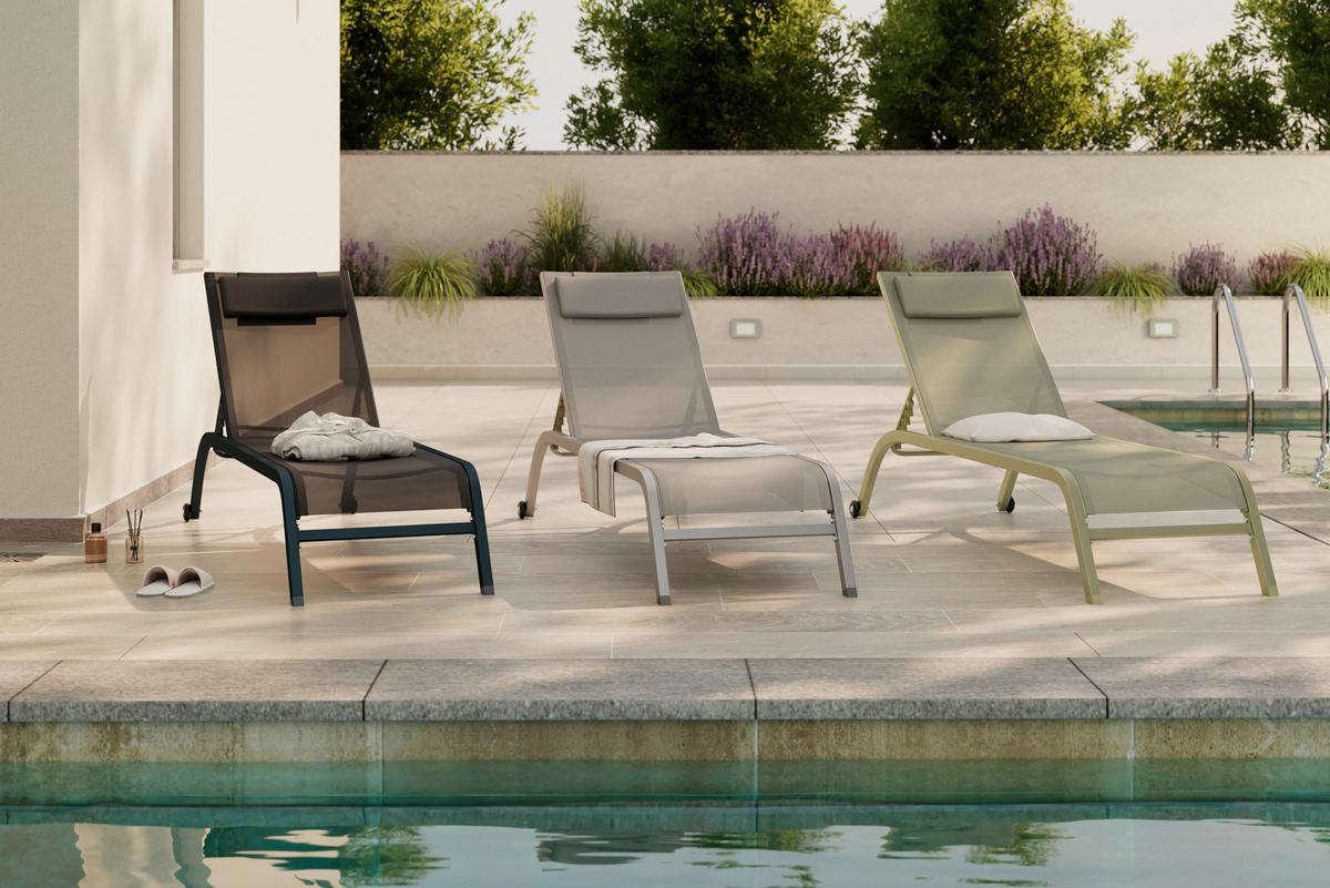 Sonnenliege Olivia Metall/textil Mit Rollen - Grau, MODERN, Textil/Metall (198/62/34-87cm) - Luca Bessoni