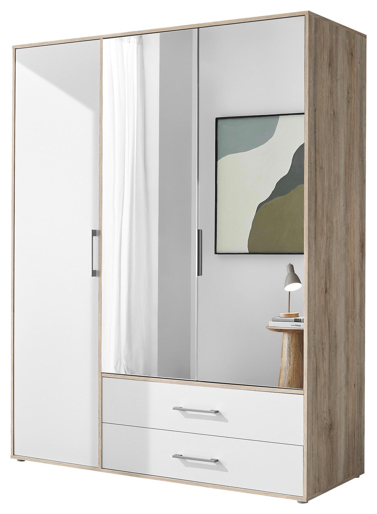 Kleiderschrank mit Spiegel 3trg Lembo San Remo/Weiß B: 155 cm - Alufarben/Weiß, KONVENTIONELL, Glas/Holzwerkstoff (155/195/60cm)
