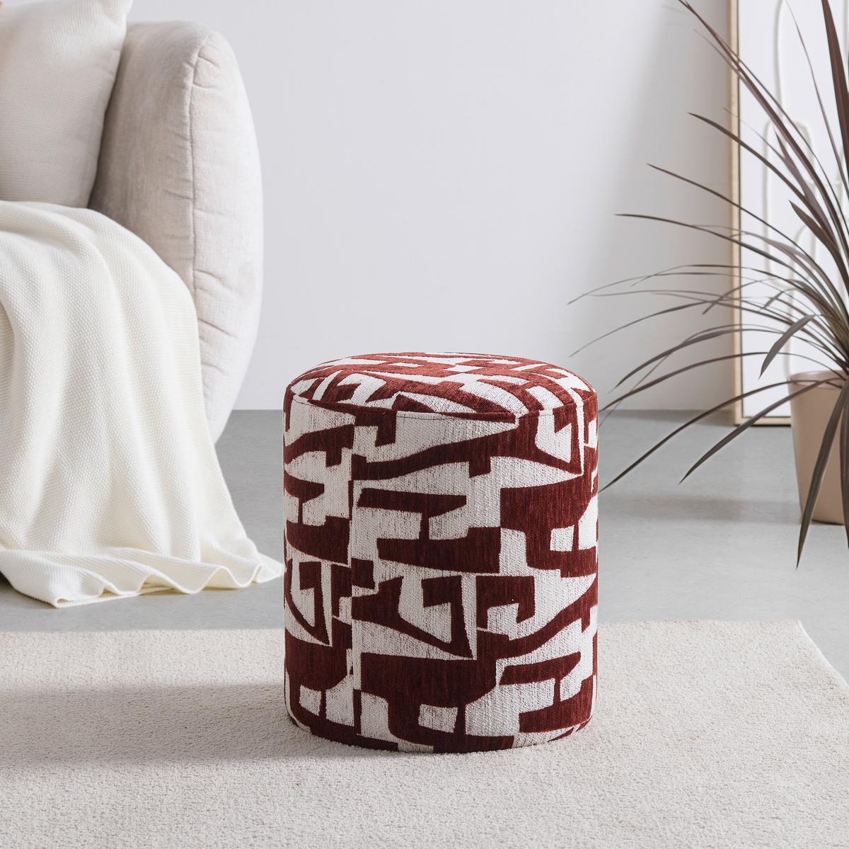 Taburet MARIE, červenohnědá/bílá žinylka - bílá/červenohnědá, Lifestyle, kompozitní dřevo/textil (35/40cm) - Mömax