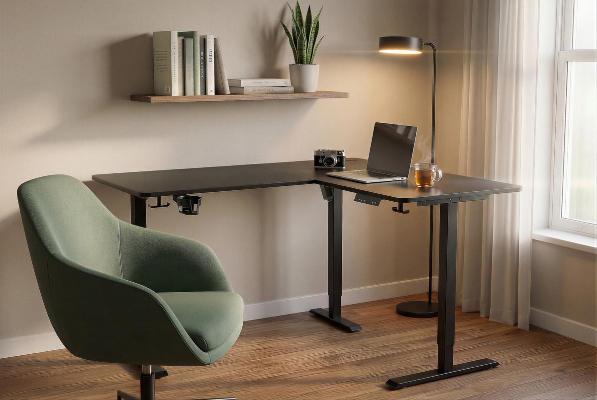 Eckschreibtisch Nimi Schwarz L: 160cm - Schwarz, MODERN, Holzwerkstoff/Kunststoff (160/140/72-117cm) - Livetastic