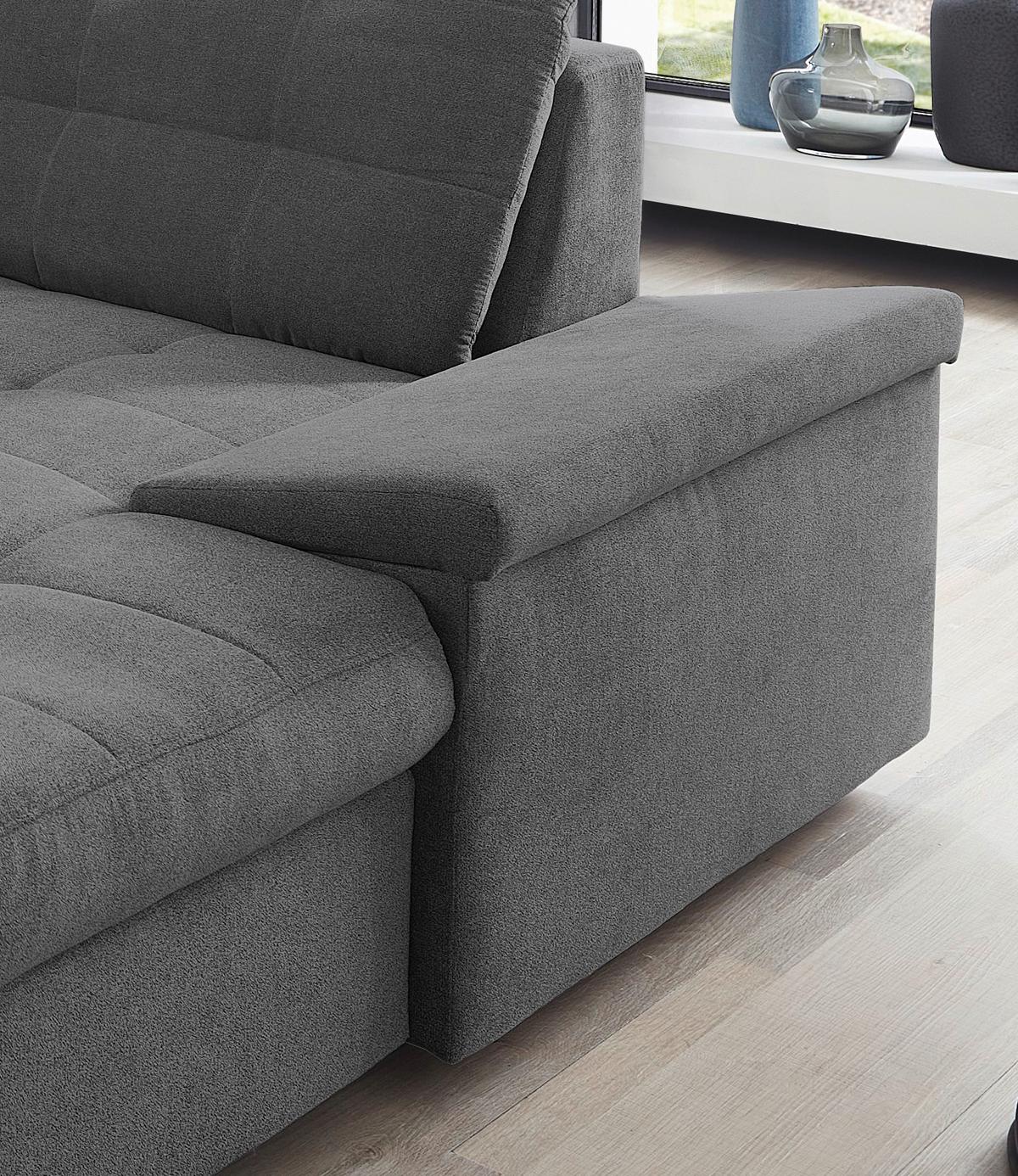 Wohnlandschaft Zira Mit Schlaffunktion Anthrazit - Chromfarben/Anthrazit, Design, Textil (212/330/169cm) - Livetastic