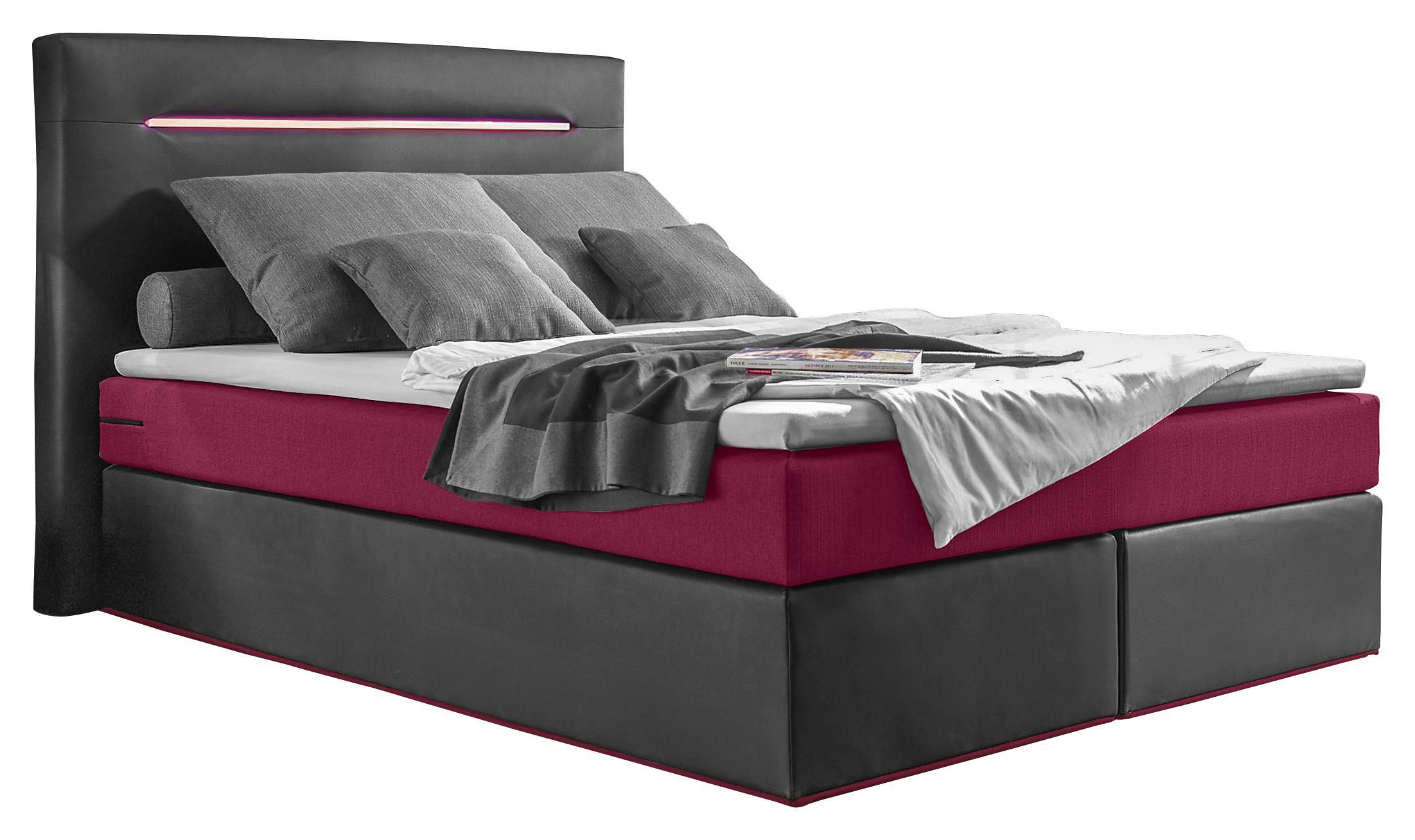 Boxspringbett Cardiff 1 ca. 140x200 cm - Weinrot/Schwarz, Trend, Holzwerkstoff/Textil (140/200cm) - Carryhome