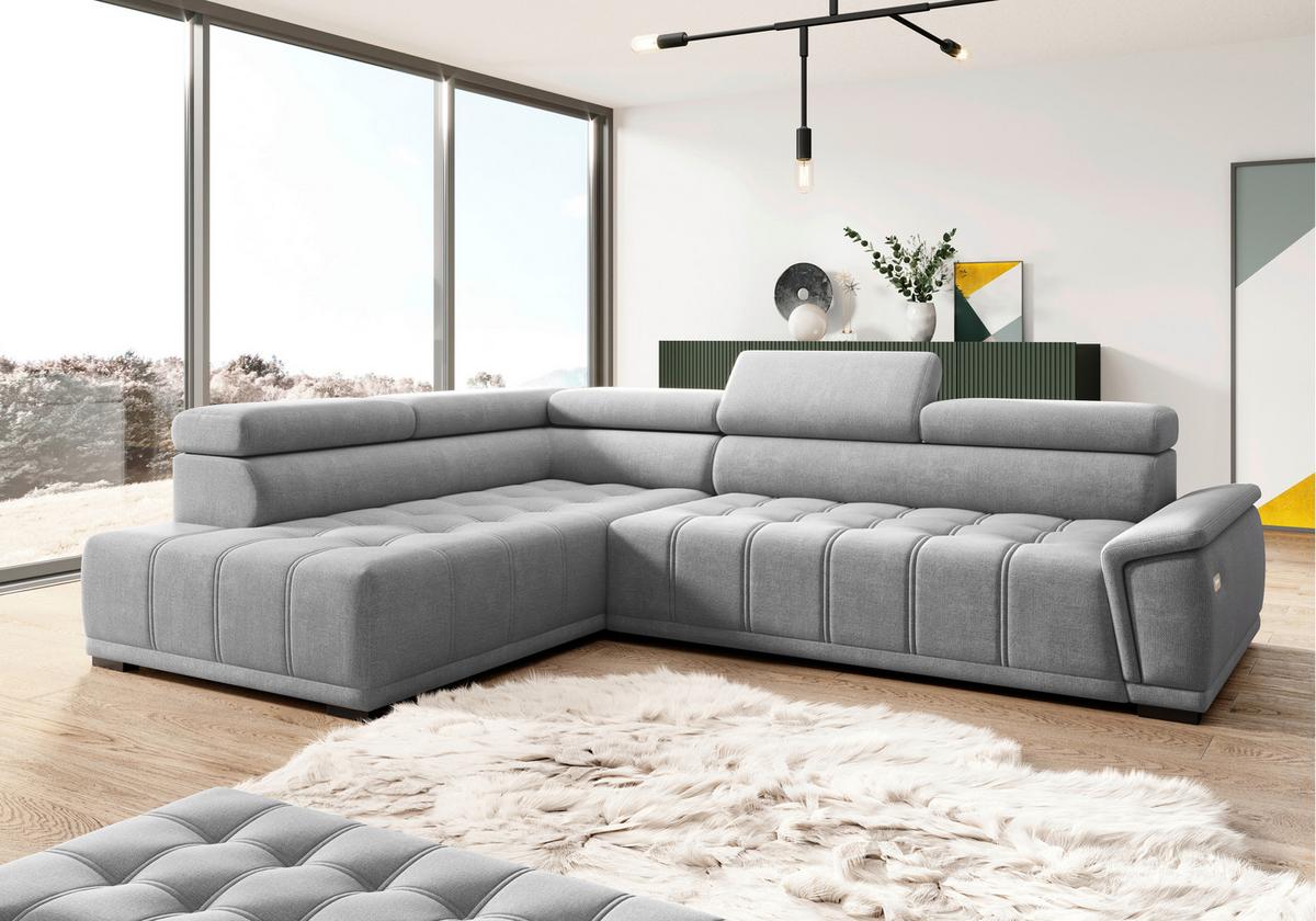 Rohová sedačka GRINALDI, levá, modrošedá - černá/modrošedá, Moderní, textil/plast (106/283cm) - Premium Living